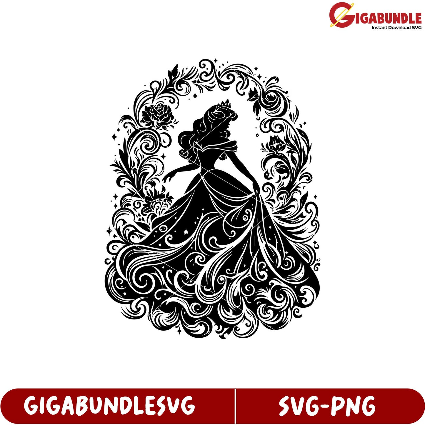 Elegant Princess Silhouette SVG Design with Floral Elements Download