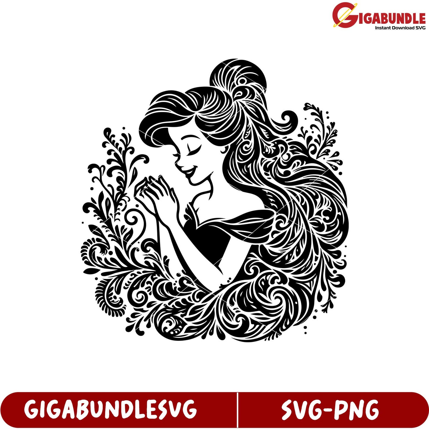 Elegant Princess Silhouette SVG Design with Floral Elements for Crafts