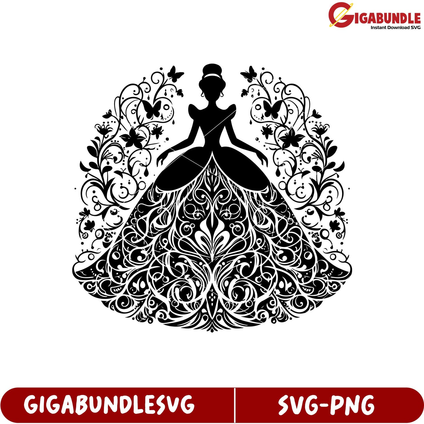 Elegant Princess Silhouette SVG with Floral Elements for Crafts