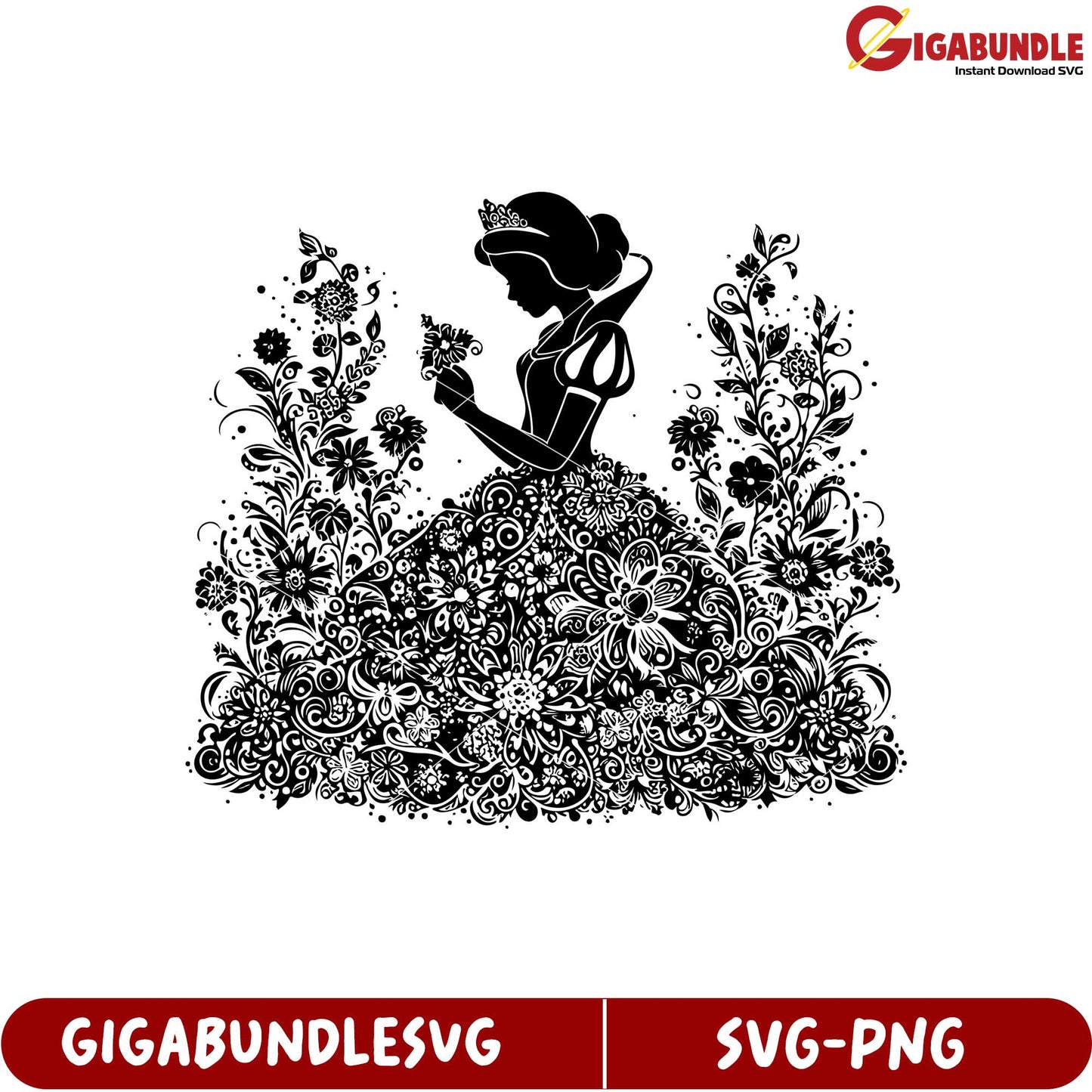 Elegant Princess Silhouette with Floral Design SVG Artwork Download