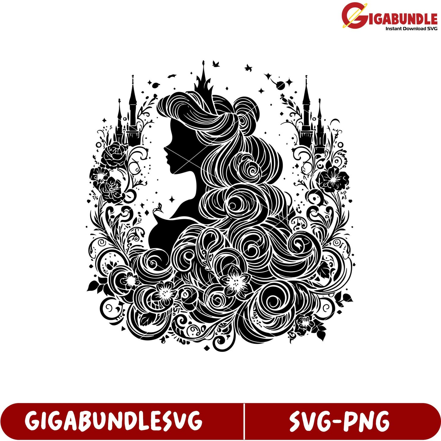 Elegant Princess Silhouette with Floral Design SVG Download for Crafts