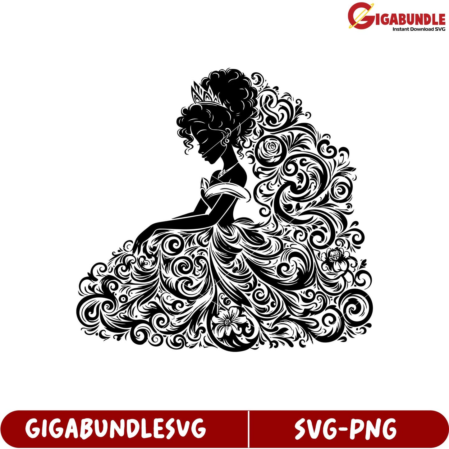 Elegant Princess Silhouette with Floral Design SVG for Crafts and Decor