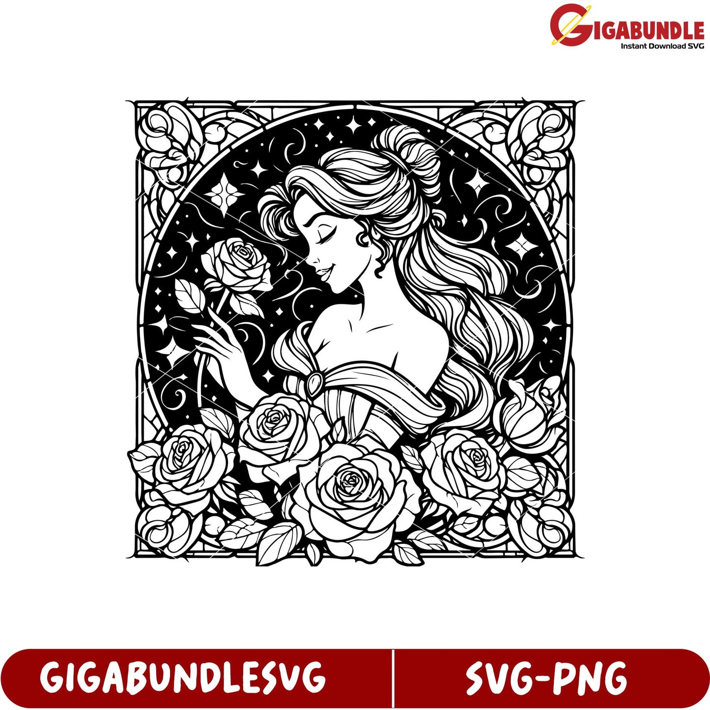 Elegant SVG Rose Design Featuring Beautiful Woman in Floral Frame