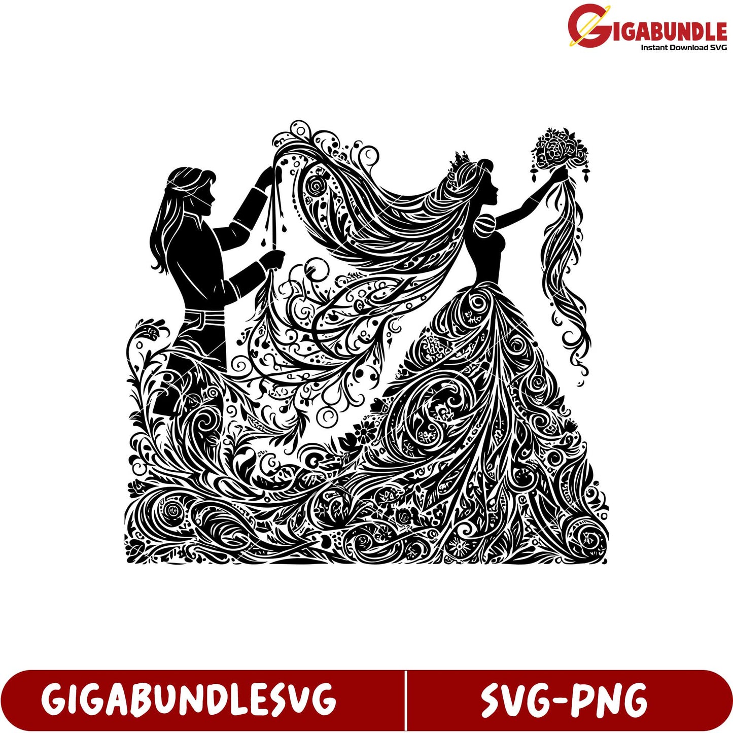 Elegant Wedding Couple SVG Design with Floral Patterns and Details