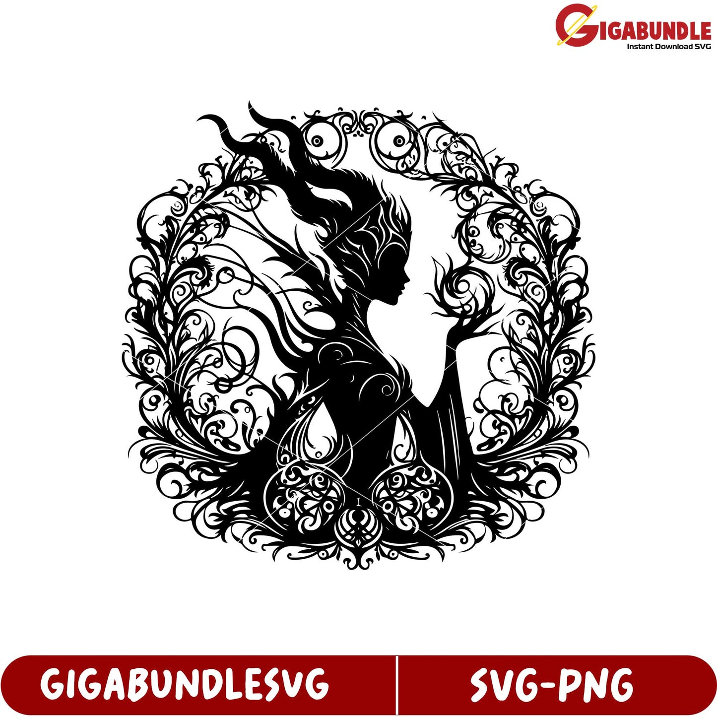 Elegant Witch Silhouette SVG Design with Ornate Floral Frame Art