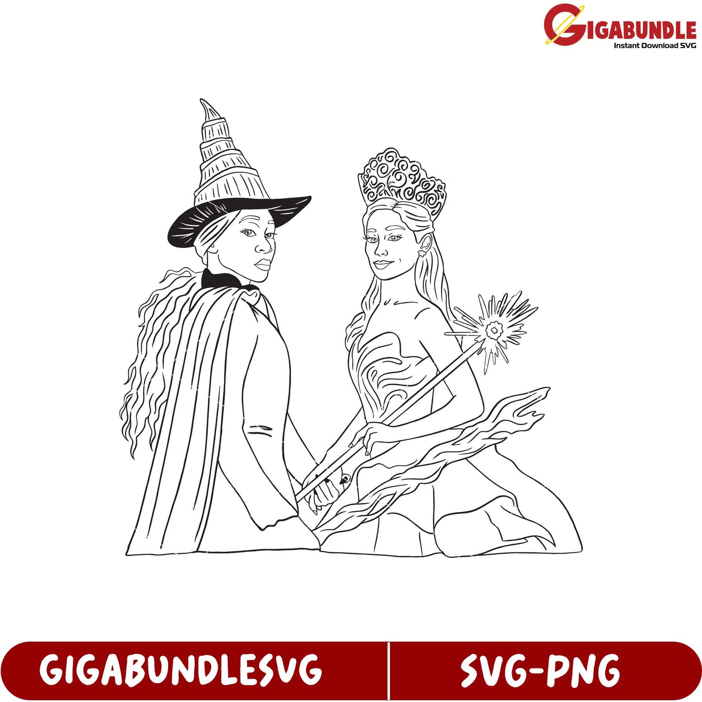 Elegant Witch and Fairy Princess Illustration SVG Product Design