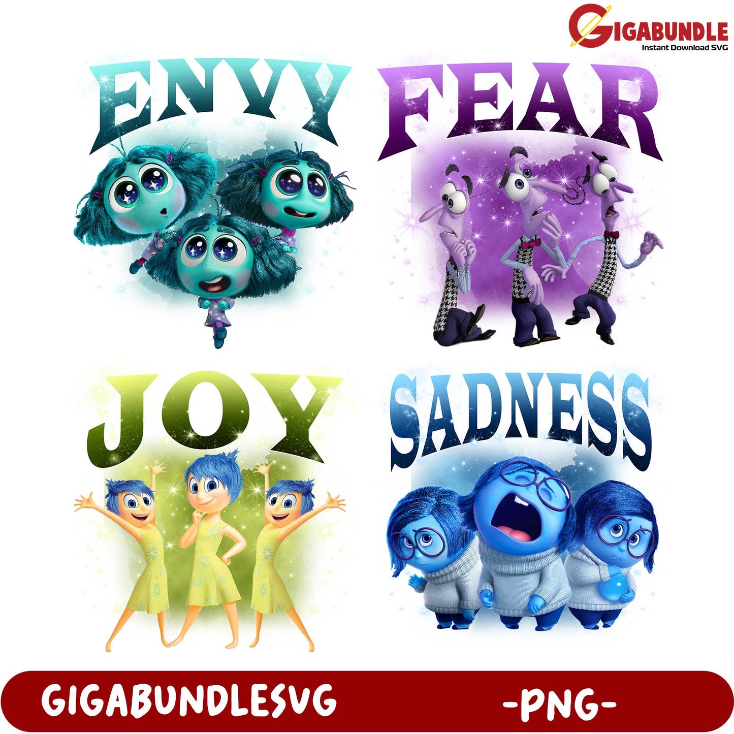 Emotional Character PNG Bundle Joy, Sadness, Fear, Envy
