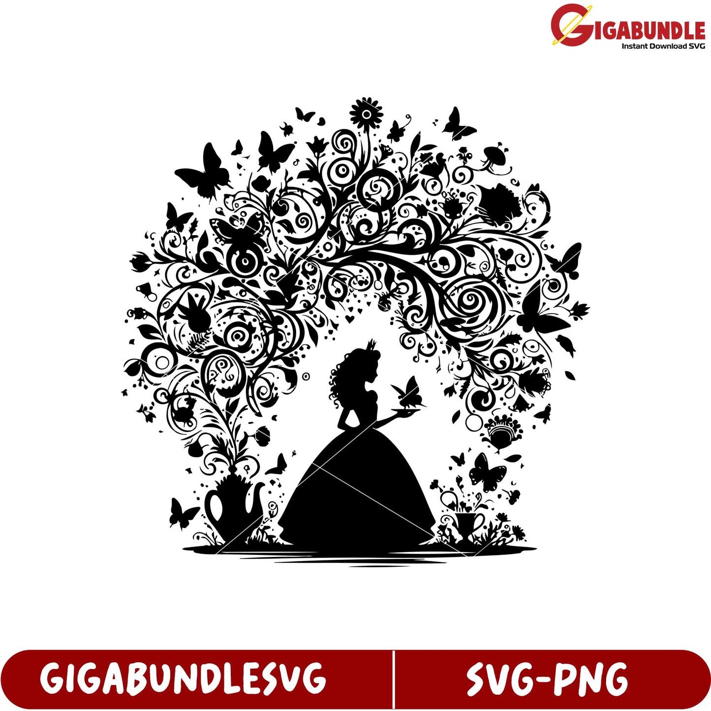 Enchanting Princess Silhouette with Floral Design SVG Product Download