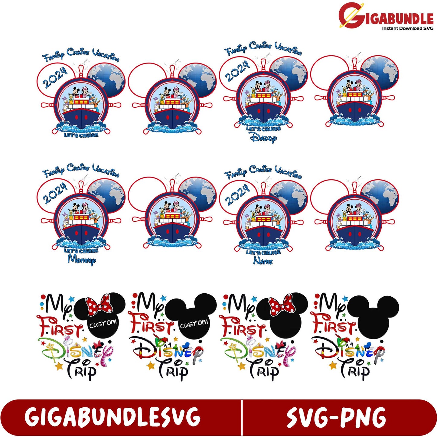 Family Cruise Vacation 2024 SVG Bundle - Custom Disney Trip Designs