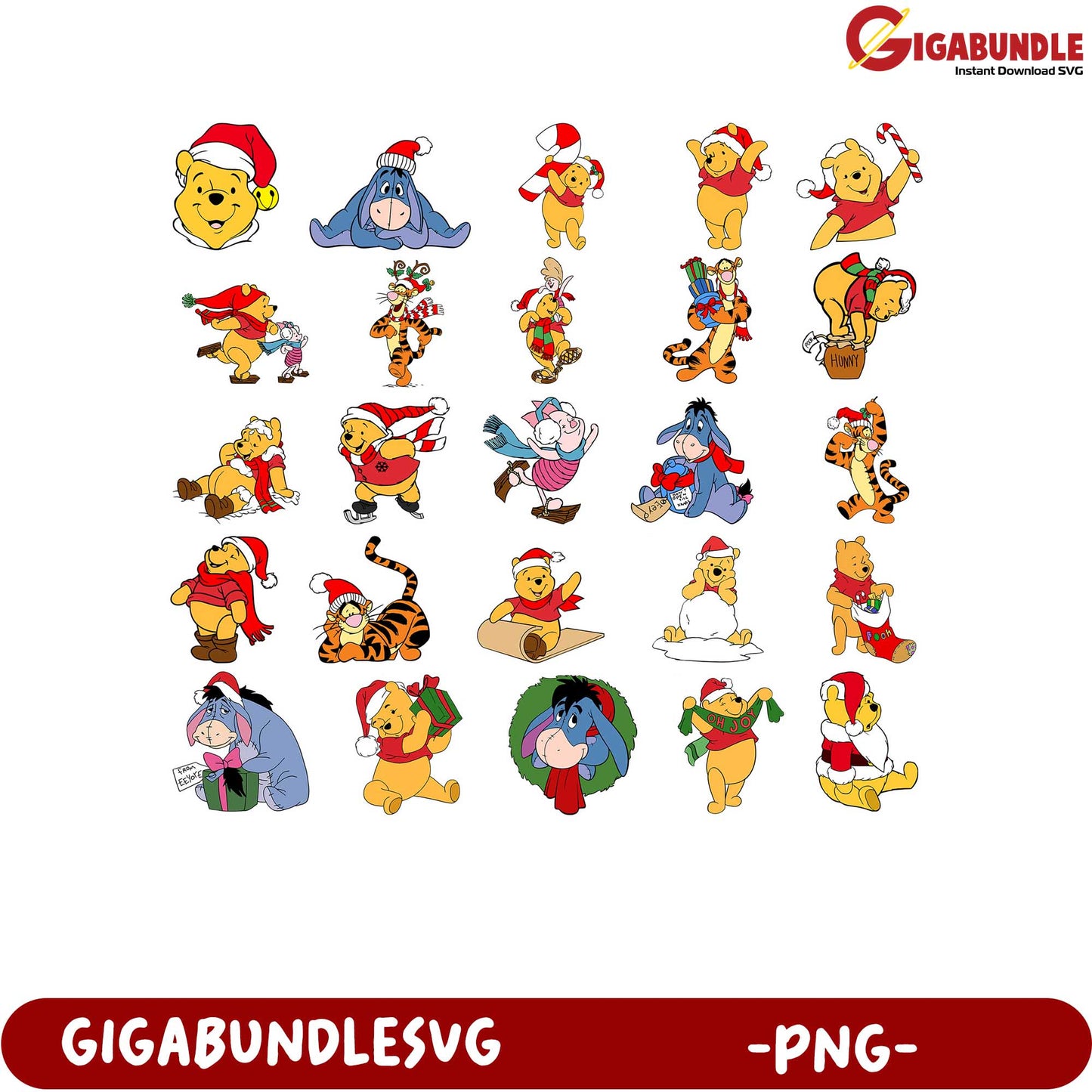 Festive Winnie the Pooh PNG Bundle for Holiday Crafts