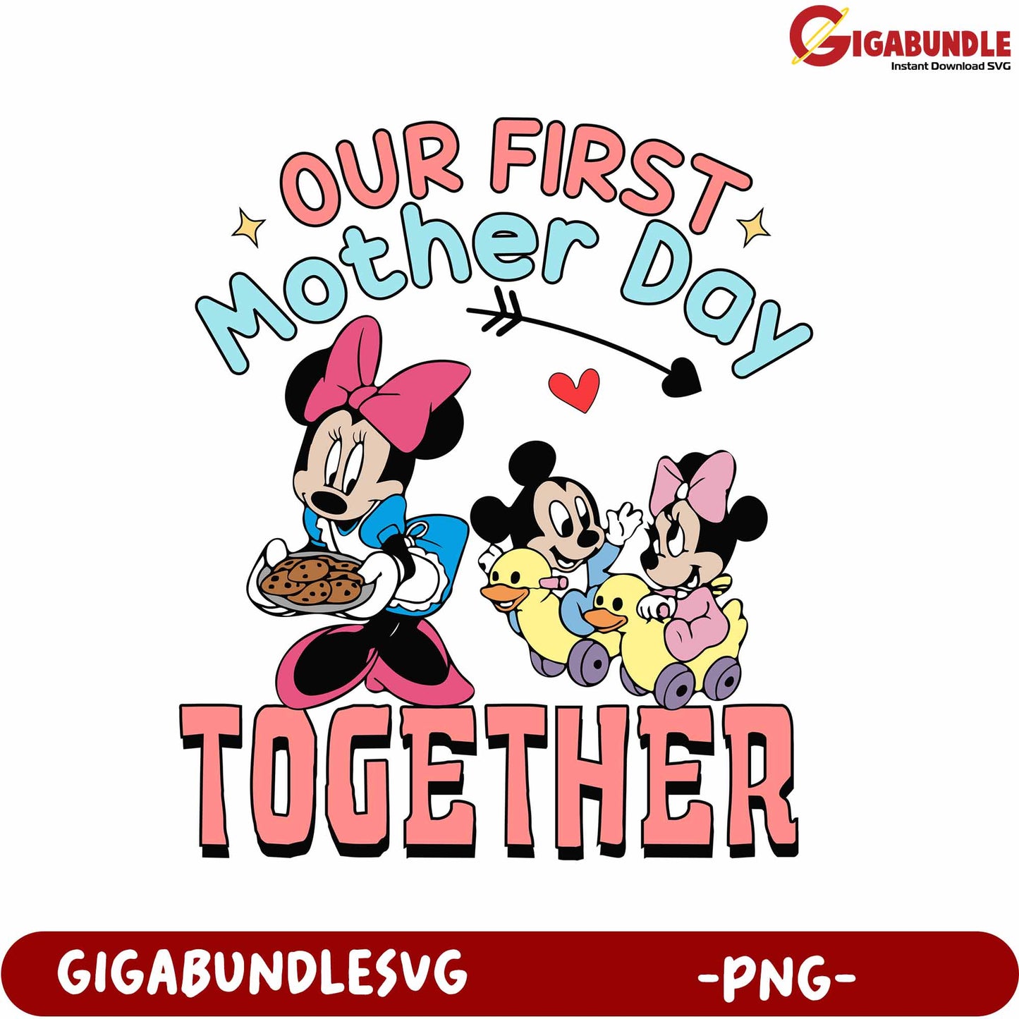 First Mother's Day Together with Mickey and Minnie PNG Design
