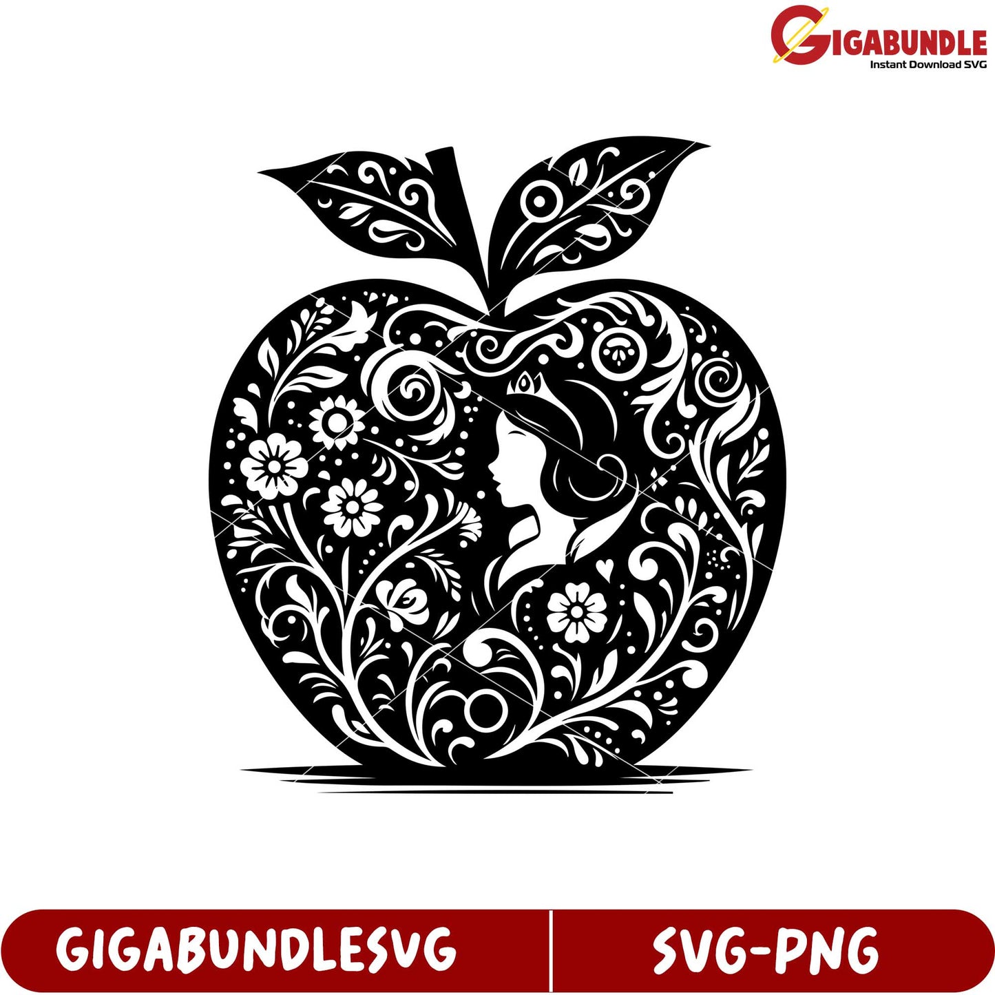Floral Apple Silhouette Design with Woman Profile SVG File Download