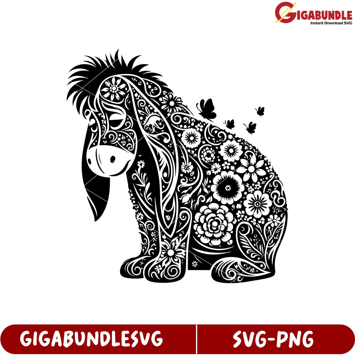 Floral Design Eeyore SVG Art Instant Download for Craft Projects