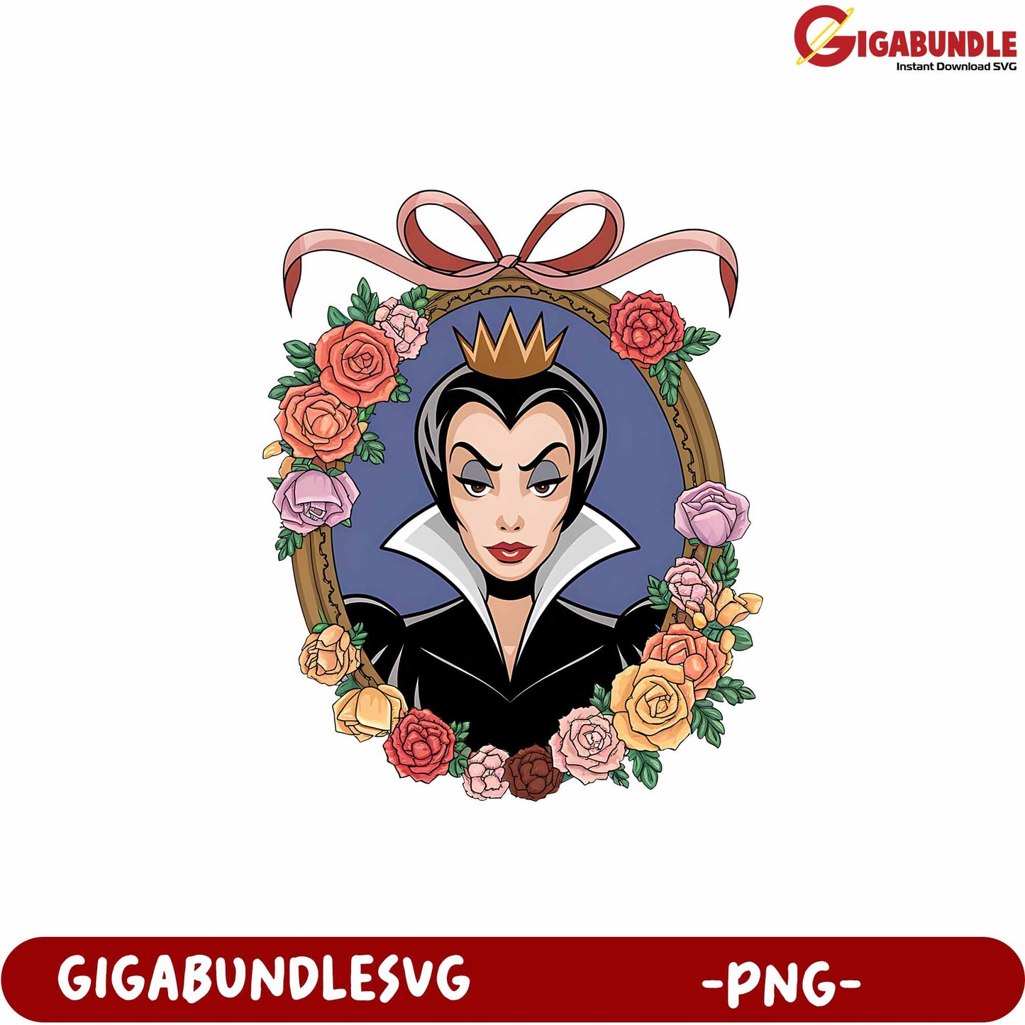 Floral Frame PNG Design Featuring Stylish Evil Queen Art