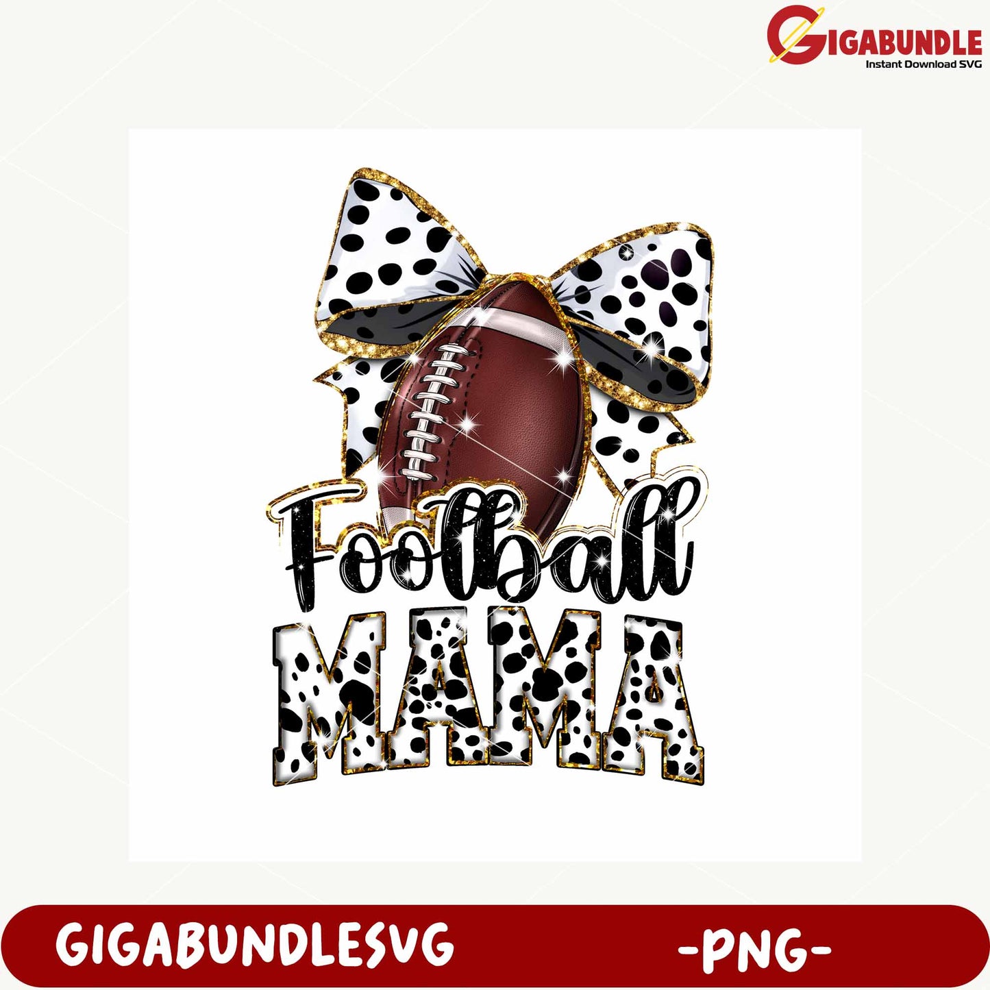 Football Mama Design with Bow and Football PNG Image