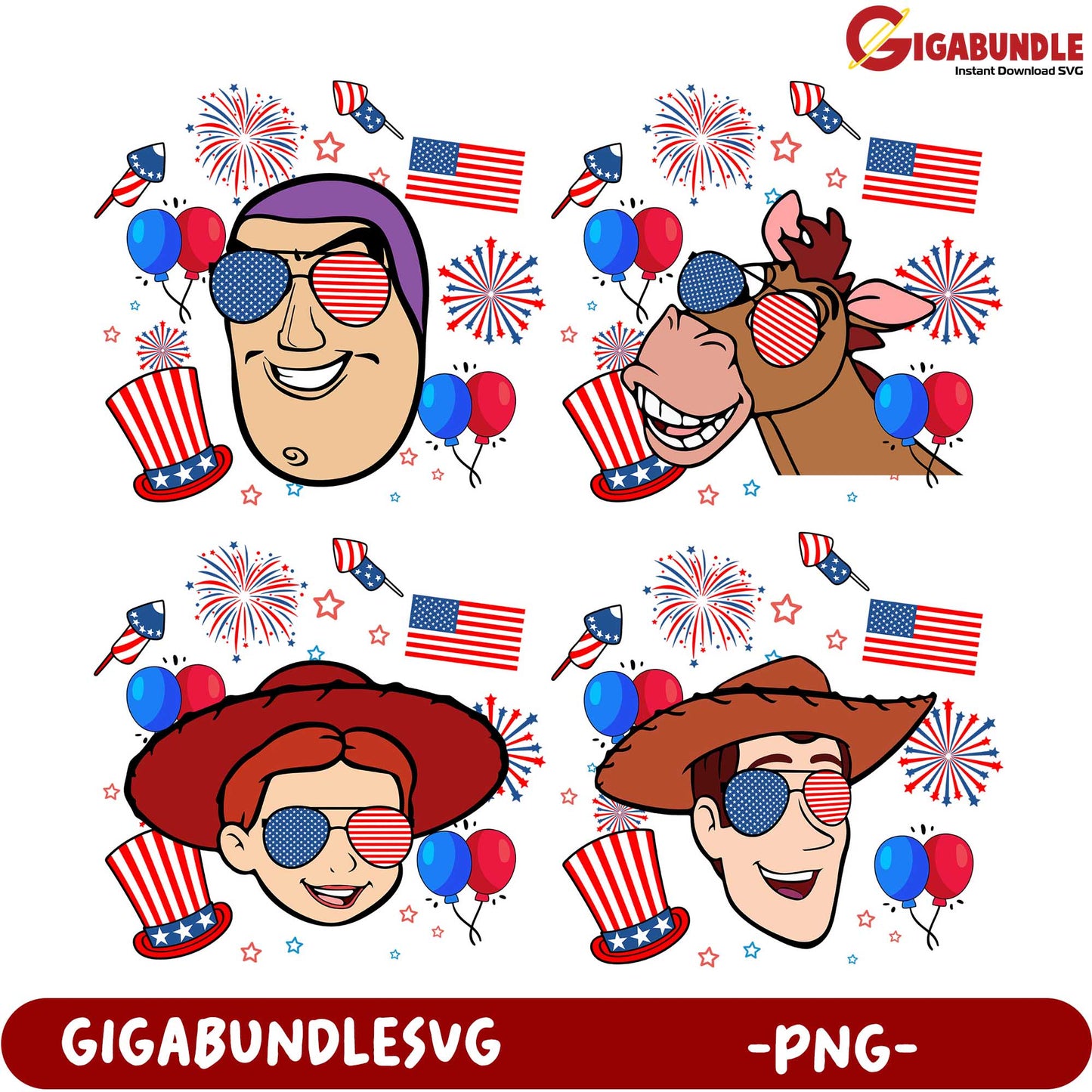 Fun 4th of July Character PNG Bundle – Instant Download SVG