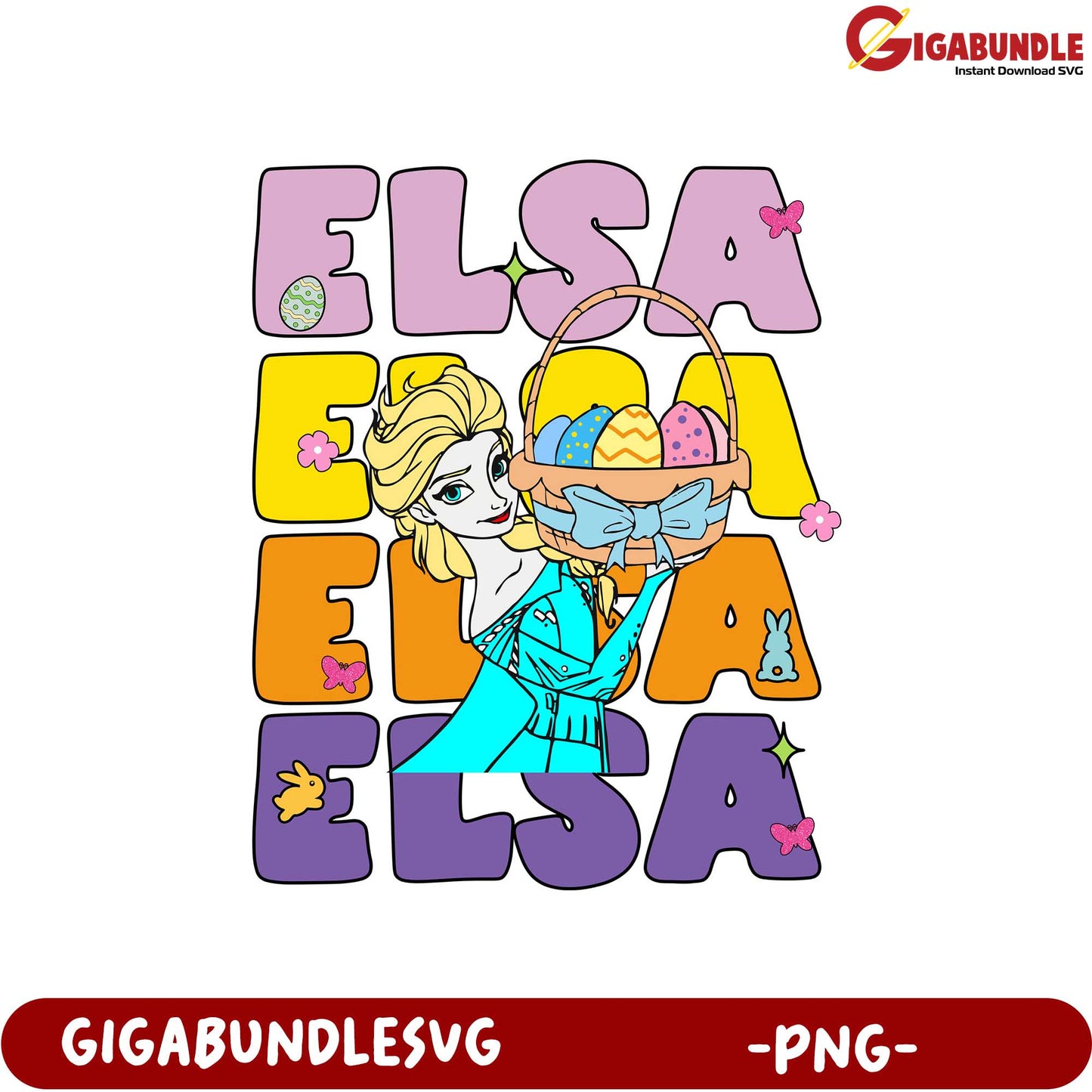 Fun Elsa PNG with Easter Basket Design for Kids Crafts