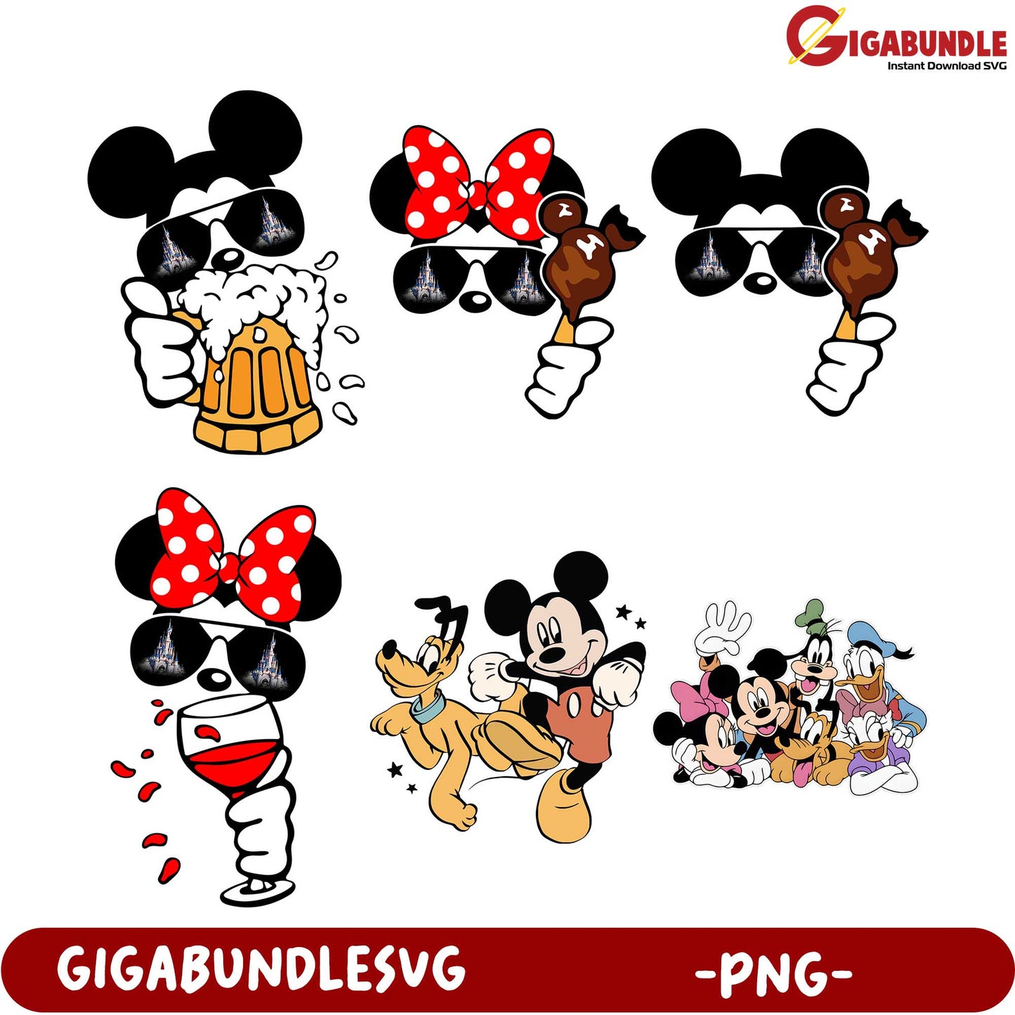Fun Mickey Mouse PNG Bundle Drink, Party & Friends Design Set
