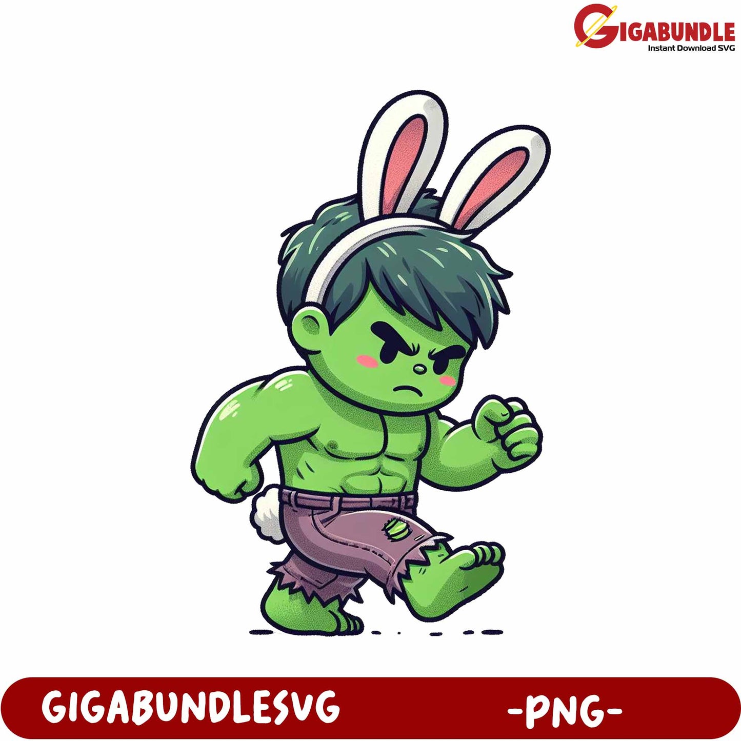 Funny Green Character with Bunny Ears PNG for Creative Projects