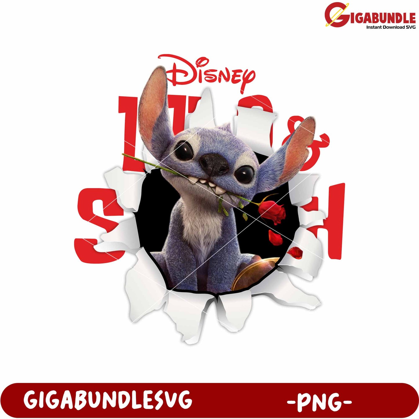 Funny blue alien with a rose design png, cute stitch png, lilo and stitch the movie png