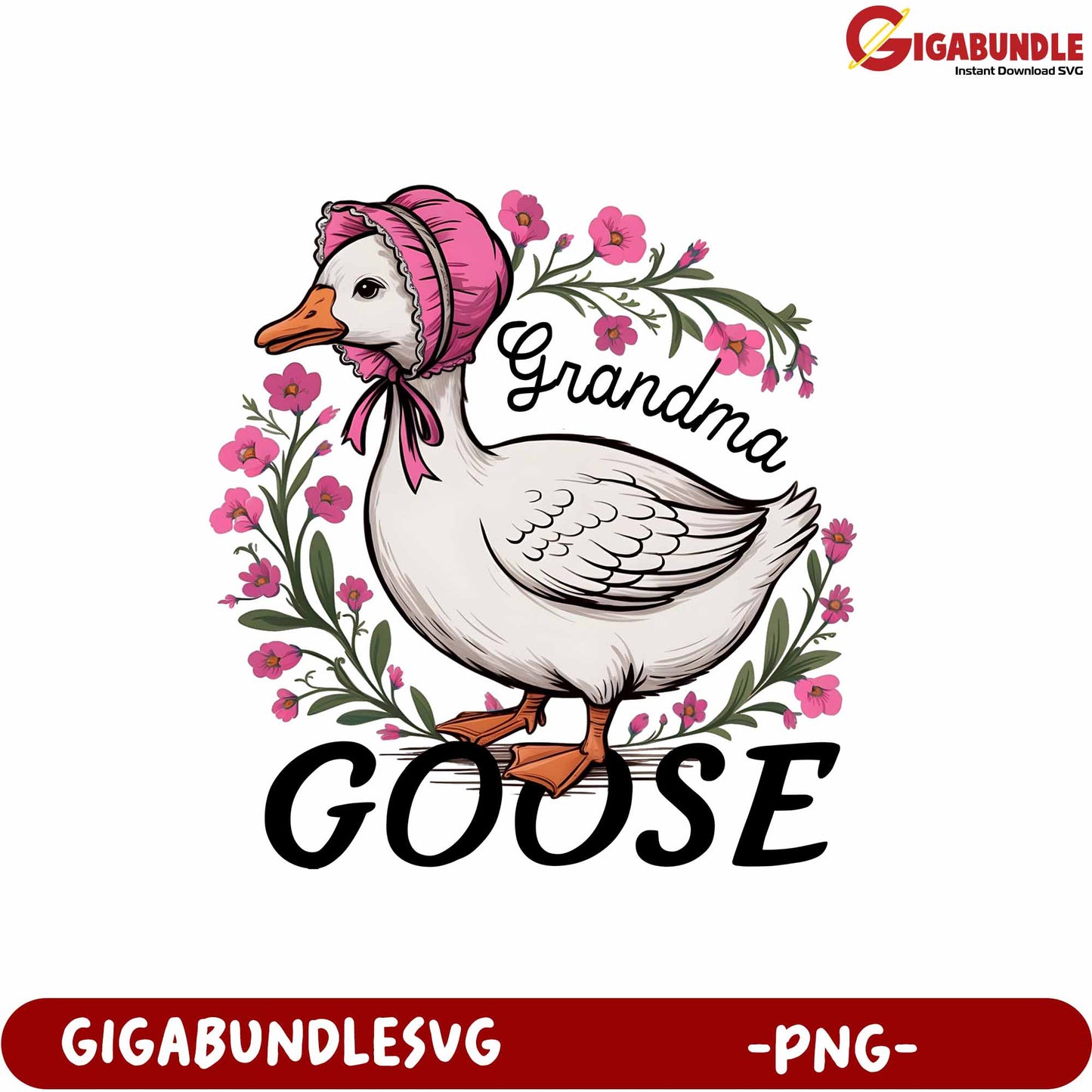 Grandma Goose Floral Design PNG Perfect for Craft Projects and Gifts
