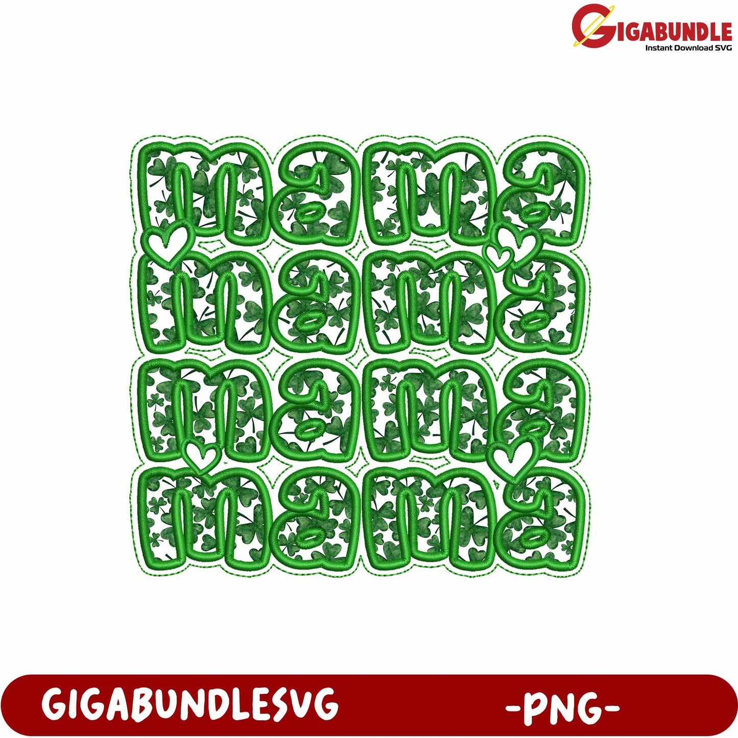 Green Mama Text Design with Floral Elements in PNG Format