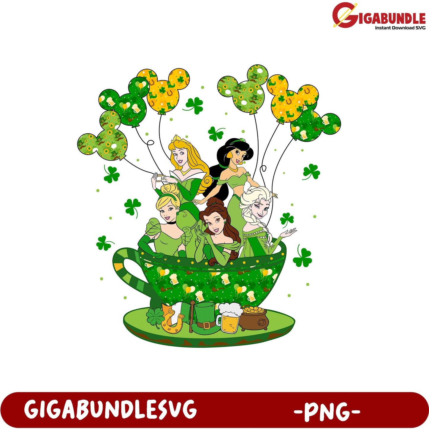 Green Princess Tea Party PNG Fun Disney-Inspired Design