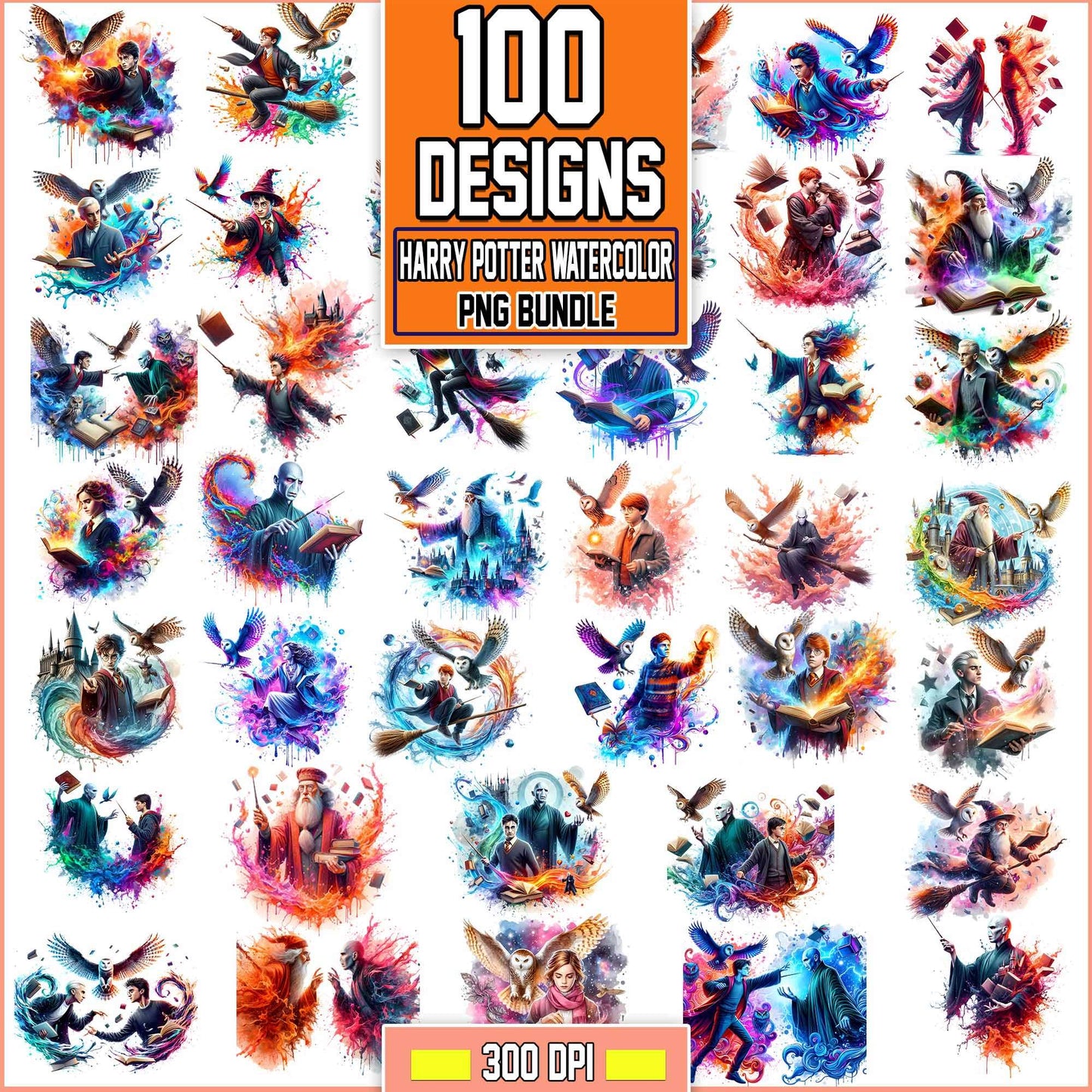 New 2024 Harry Potter watercolor Bundle Png
