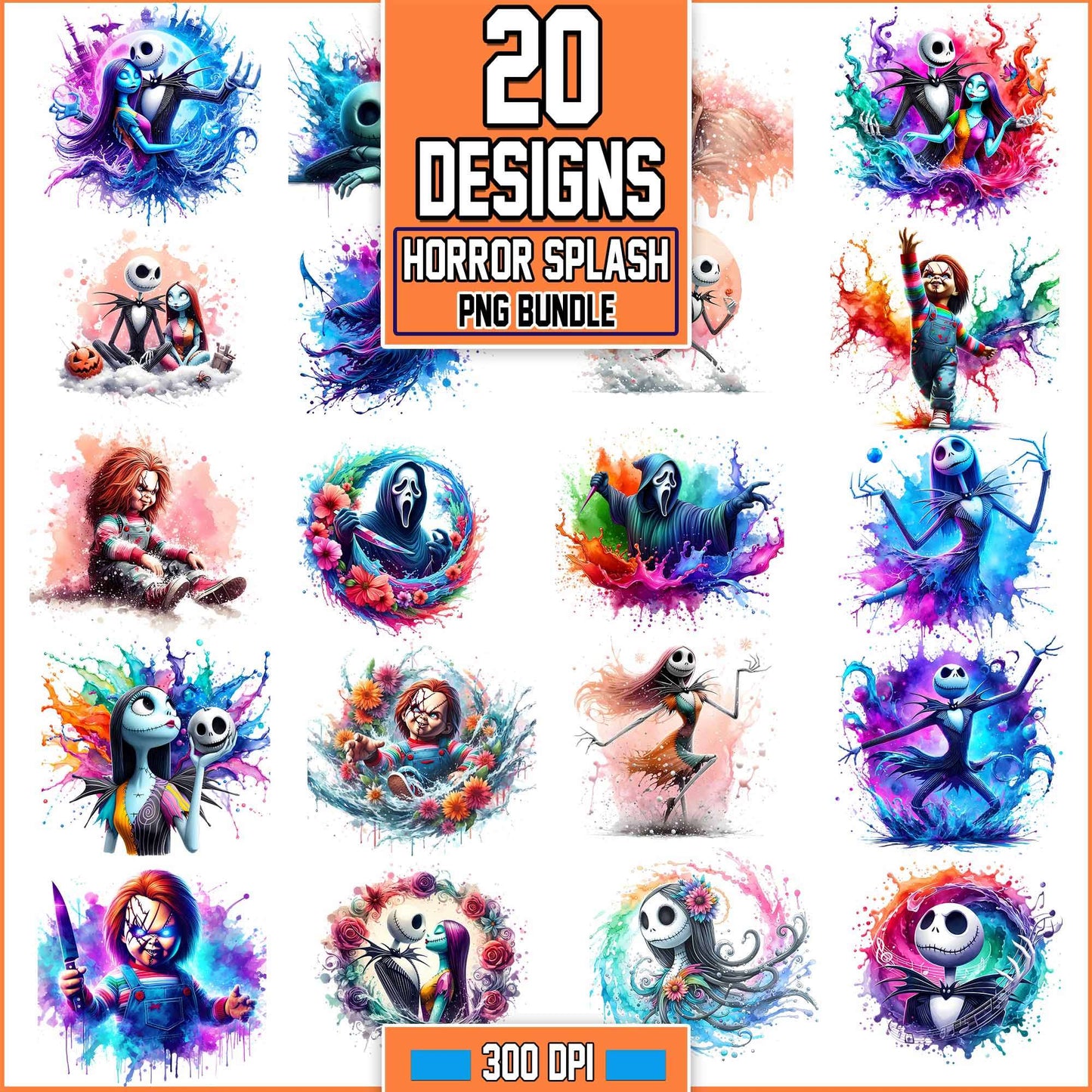 Horror Movies Splash And Watercolor Png Bundle