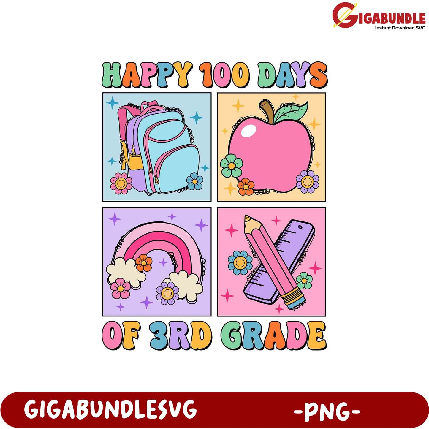 Happy 100 Days of 3rd Grade PNG Fun School Celebration