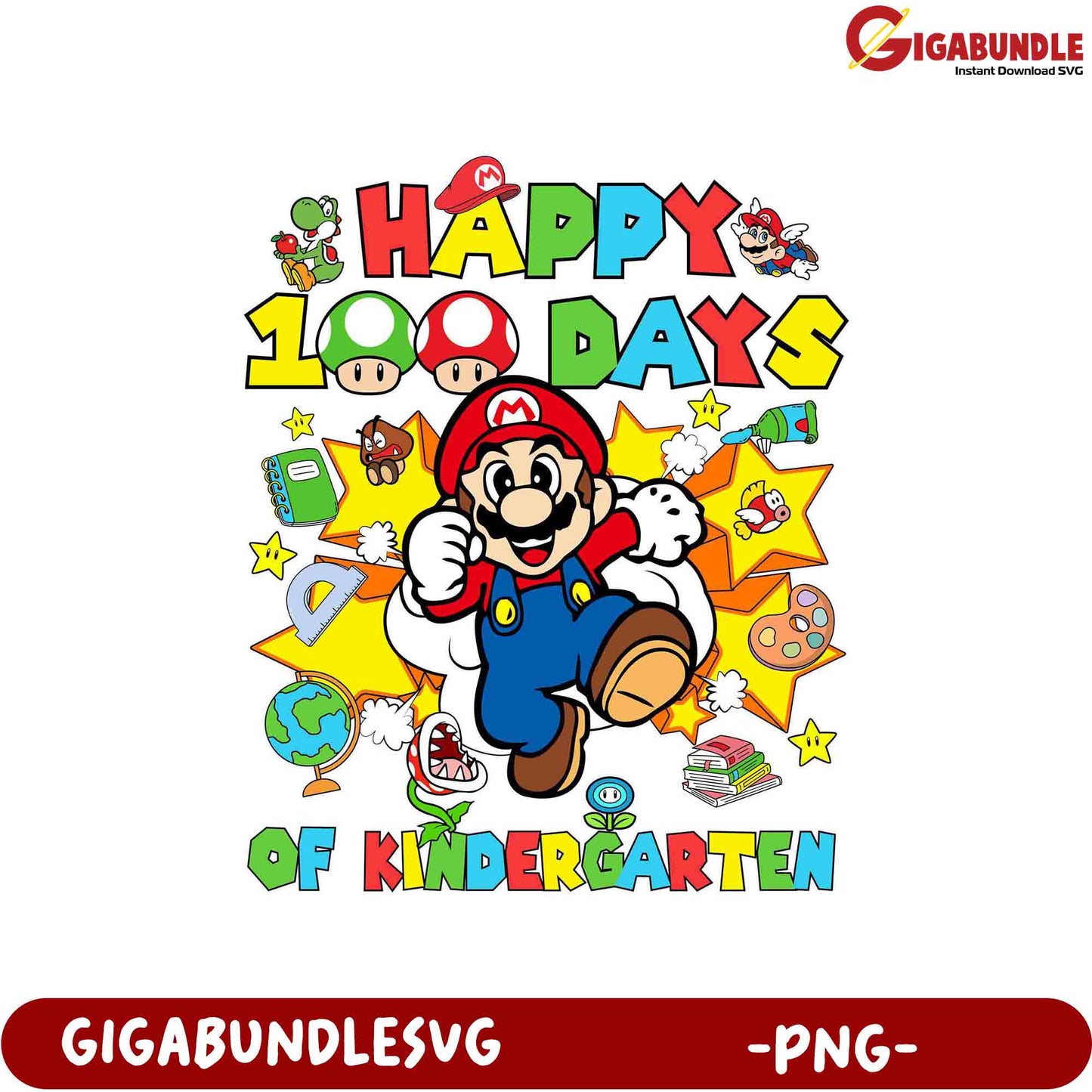 Happy 100 Days of Kindergarten PNG Mario Theme Design