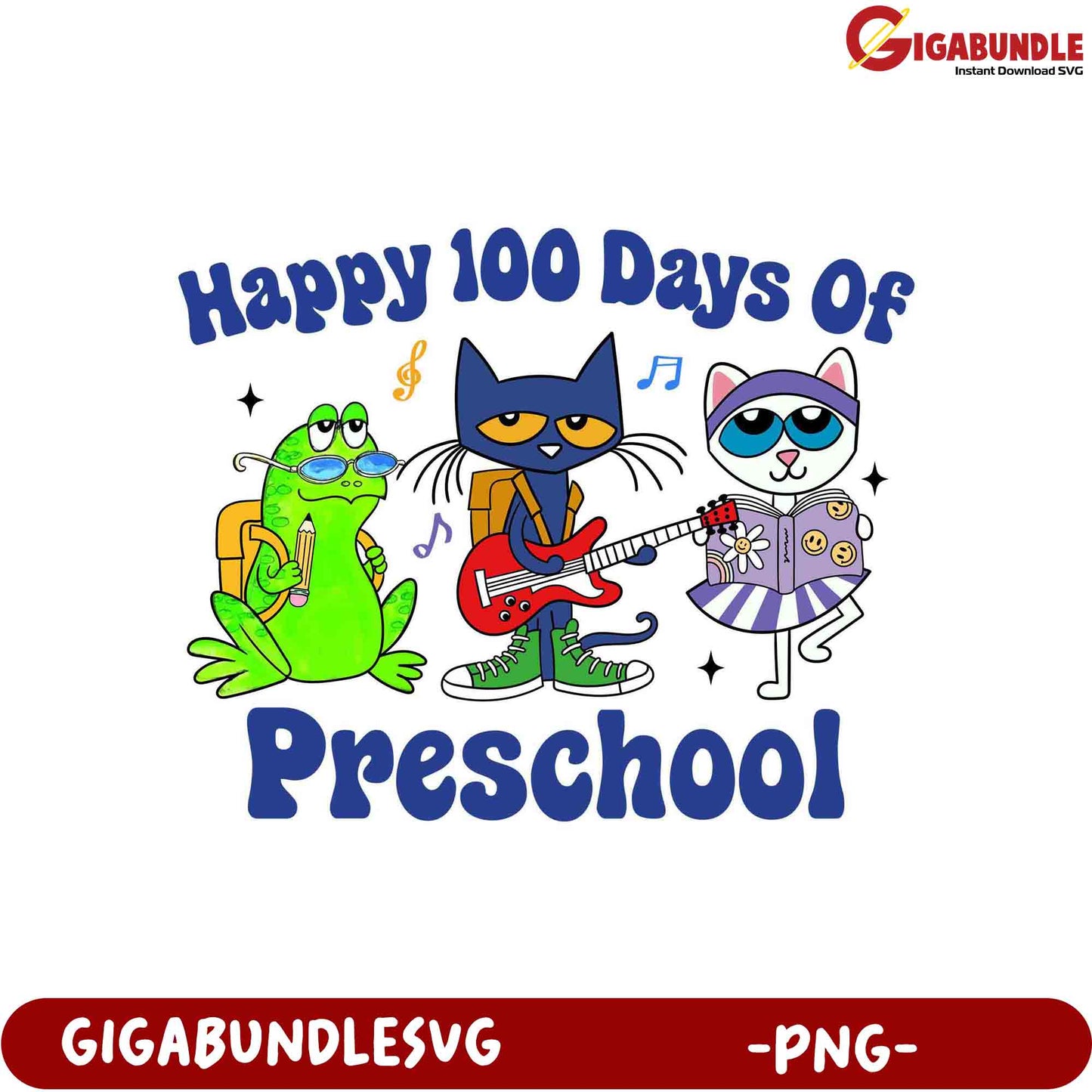 Happy 100 Days of Preschool Fun - Cute Animal PNG Design
