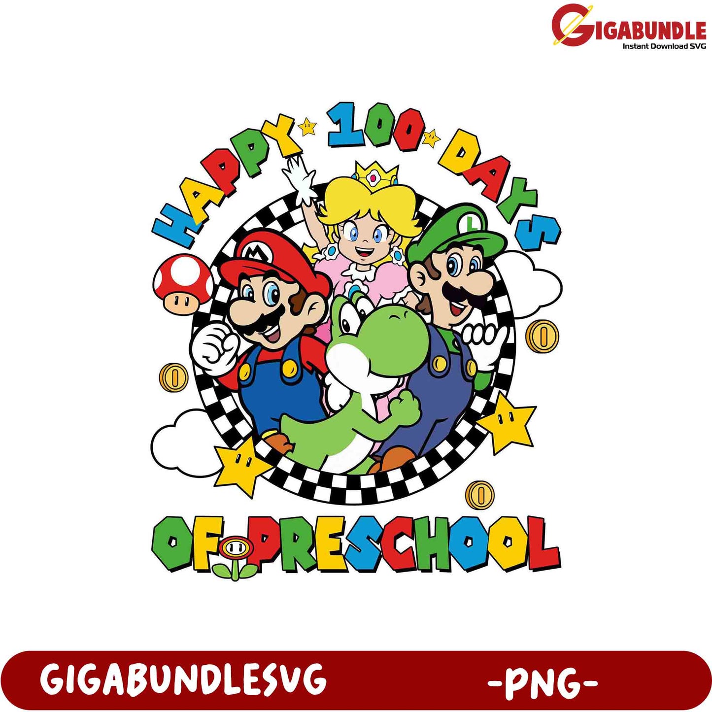 Happy 100 Days of Preschool PNG - Mario and Friends