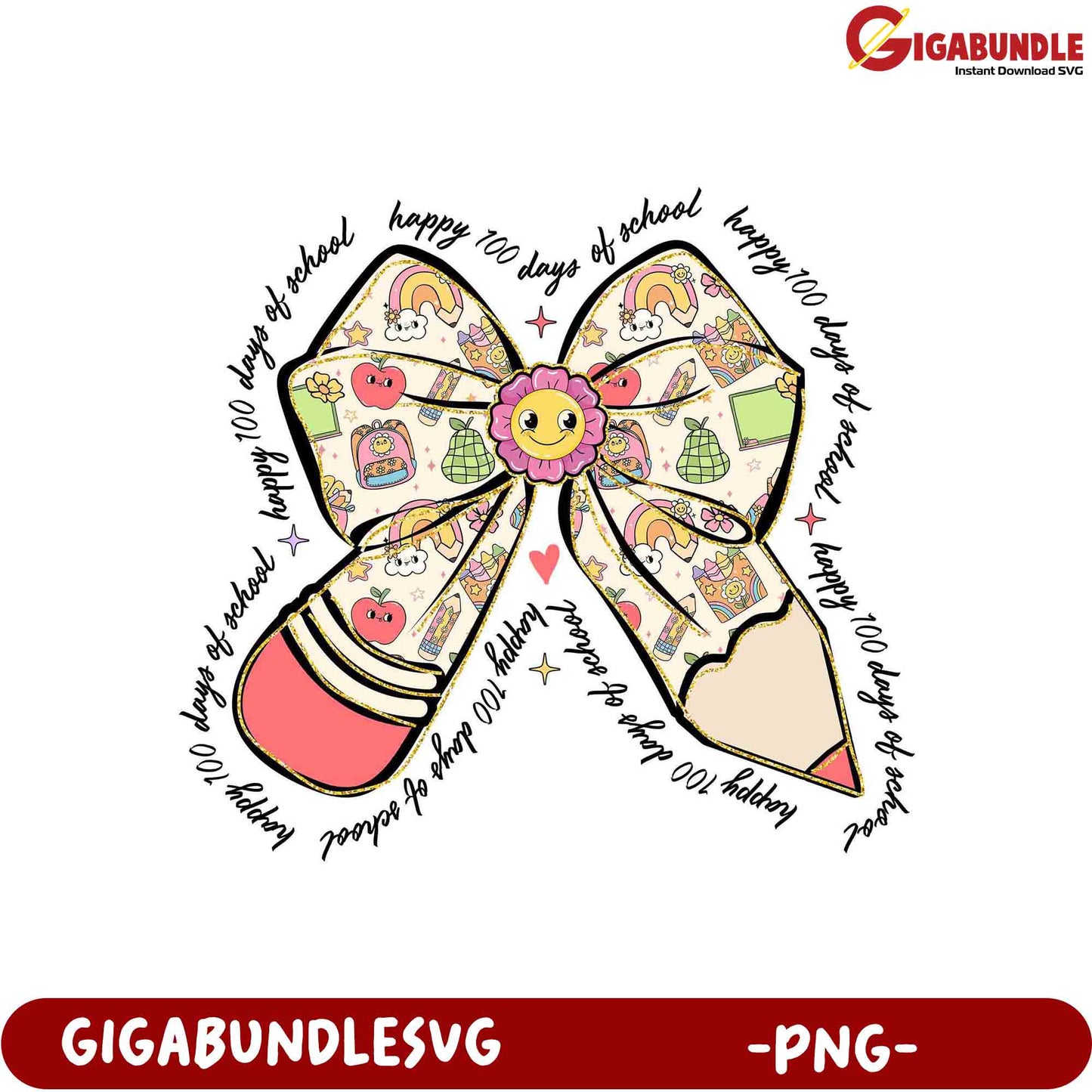 Happy 100 Days of School Bow PNG for Creative Projects