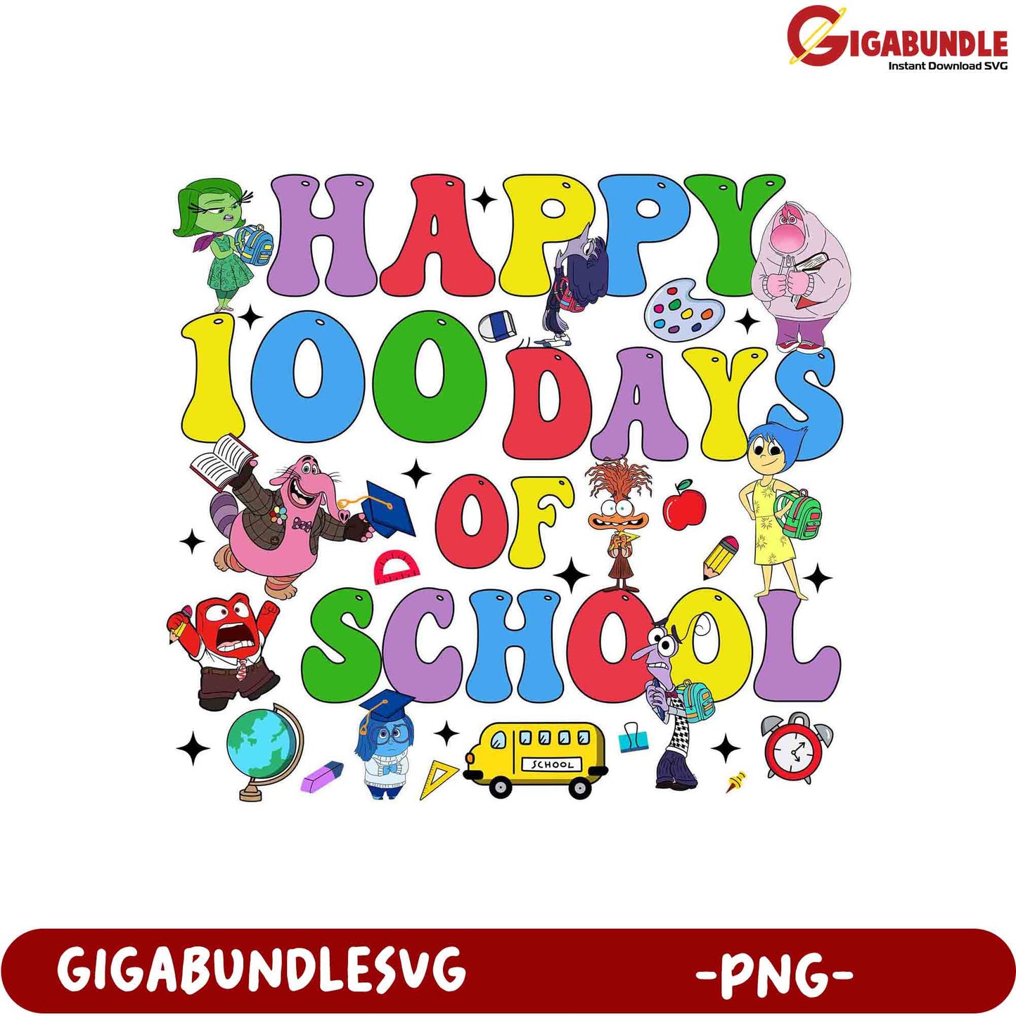 Happy 100 Days of School Colorful PNG Design Bundle