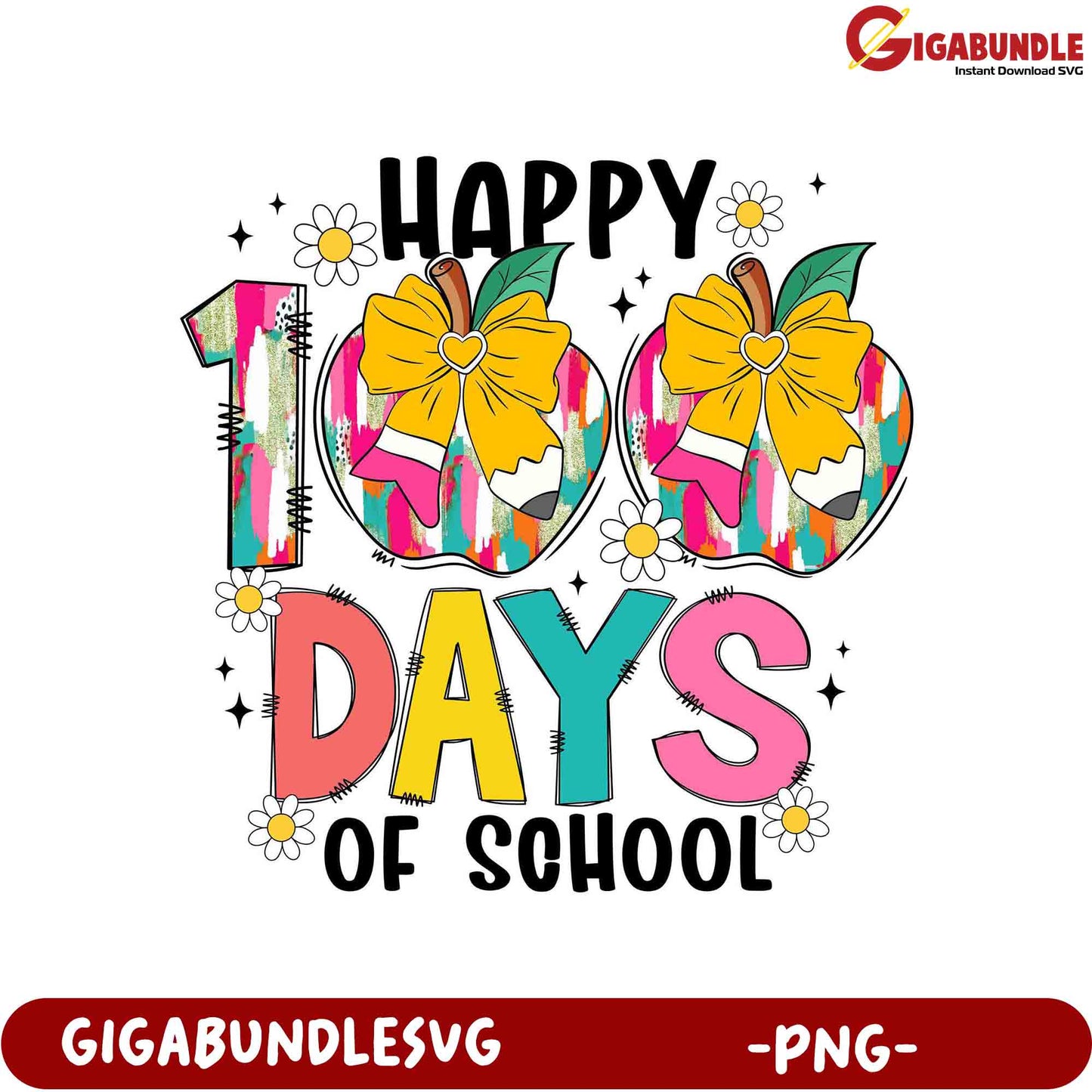 Happy 100 Days of School Colorful PNG Design for Kids