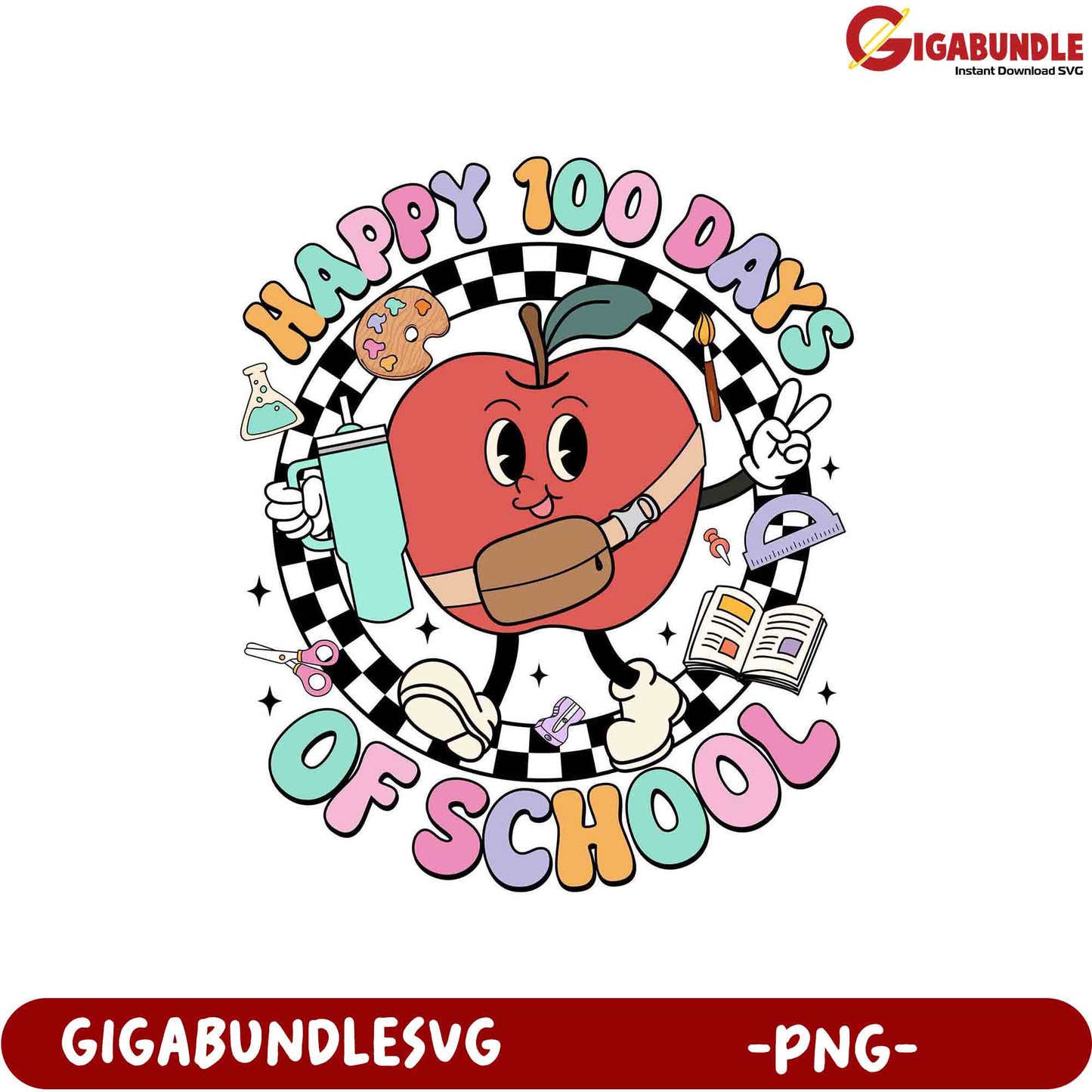 Happy 100 Days of School Cute Apple PNG Design
