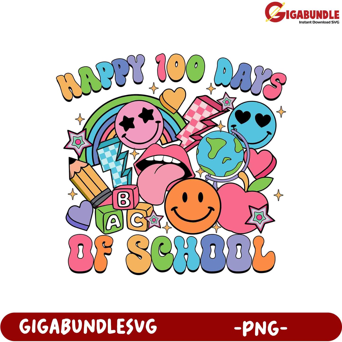 Happy 100 Days of School PNG Graphic for Kids' Crafts
