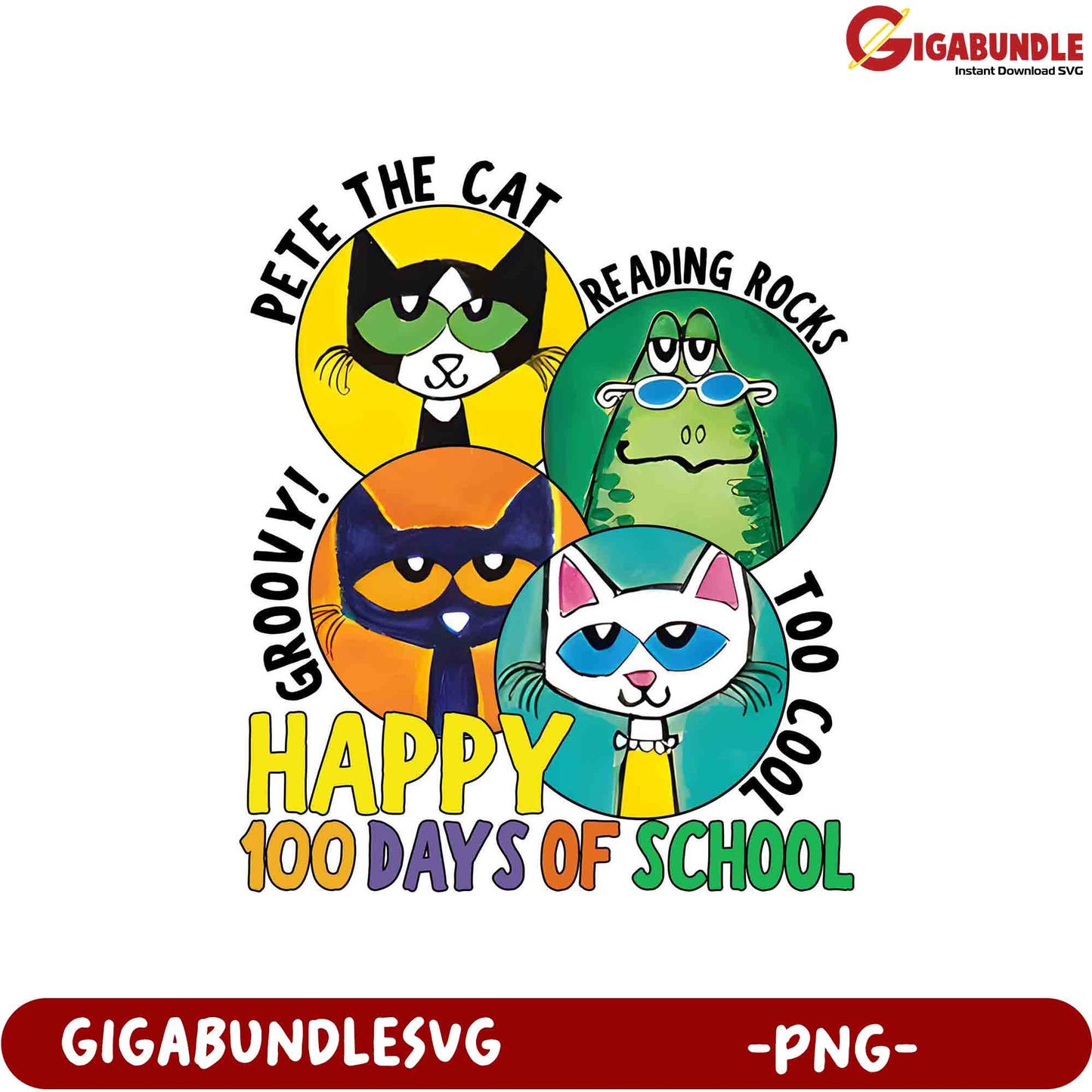 Happy 100 Days of School Pete the Cat PNG Design