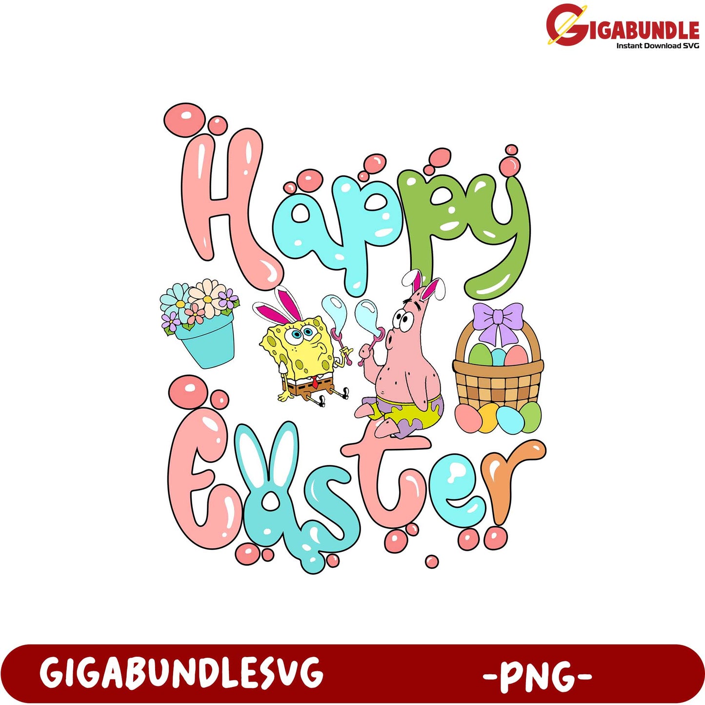Happy Easter Fun with SpongeBob and Patrick – PNG Graphic