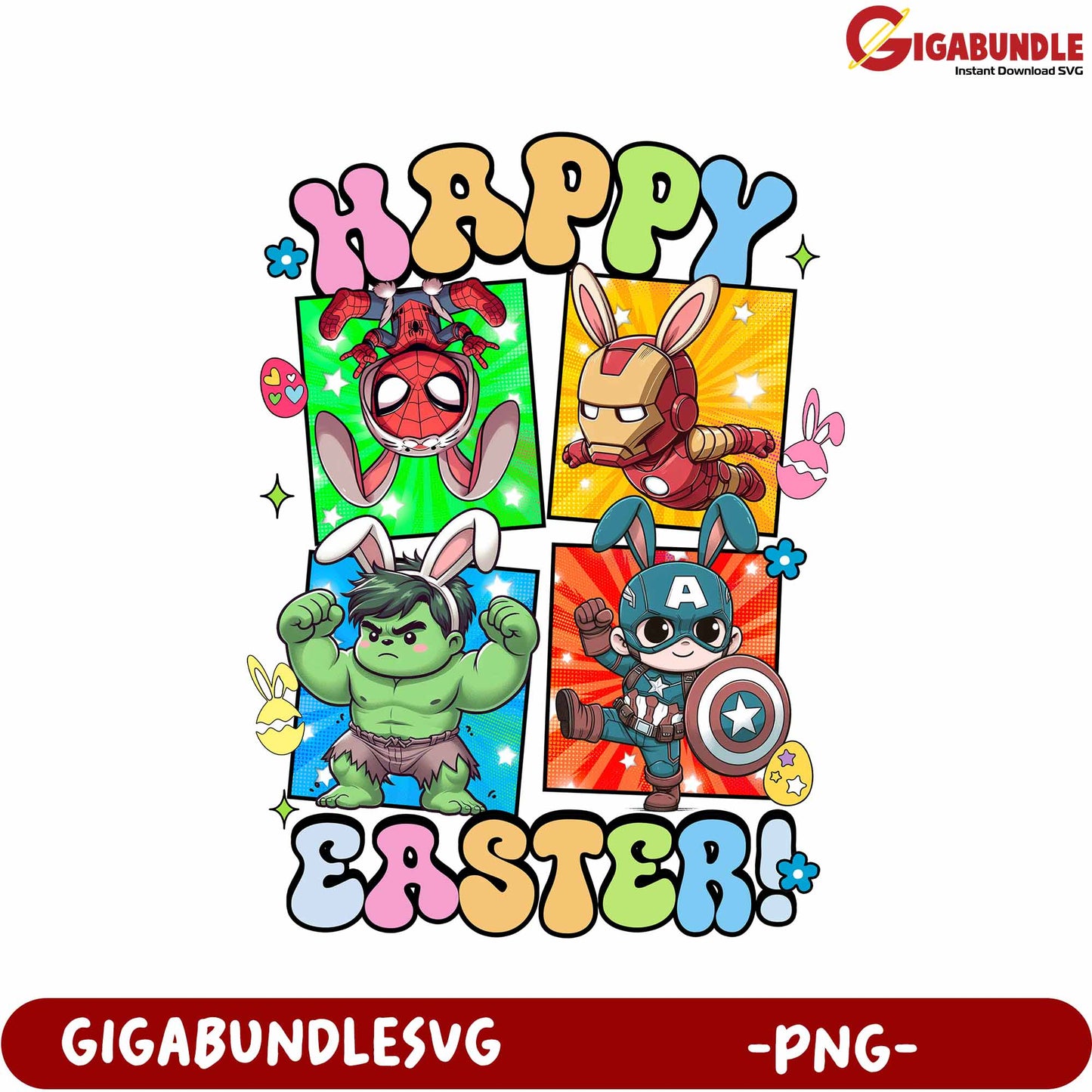 Happy Easter Marvel Heroes Bunny Design PNG for Celebrations