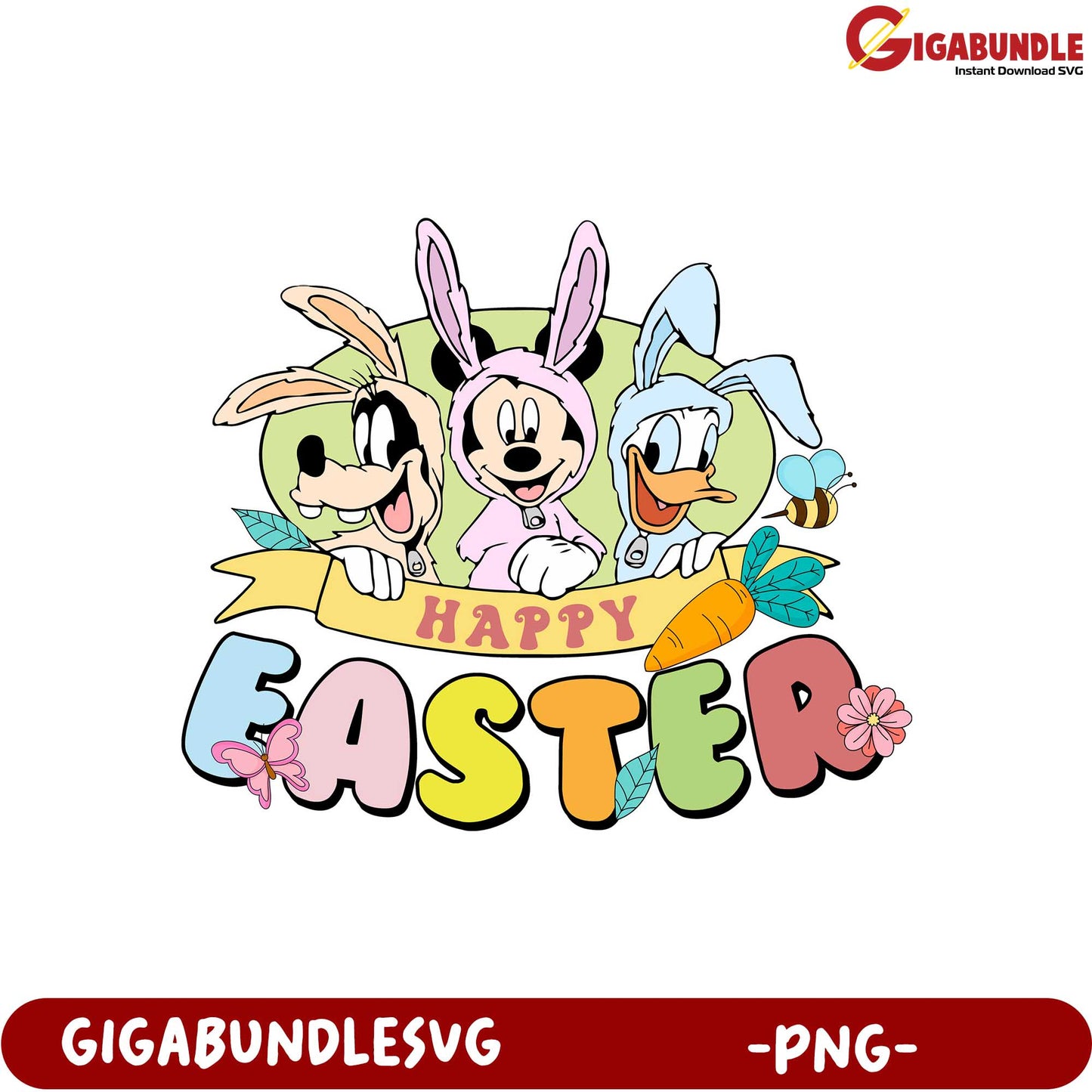 Happy Easter PNG Design with Mickey Mouse and Friends