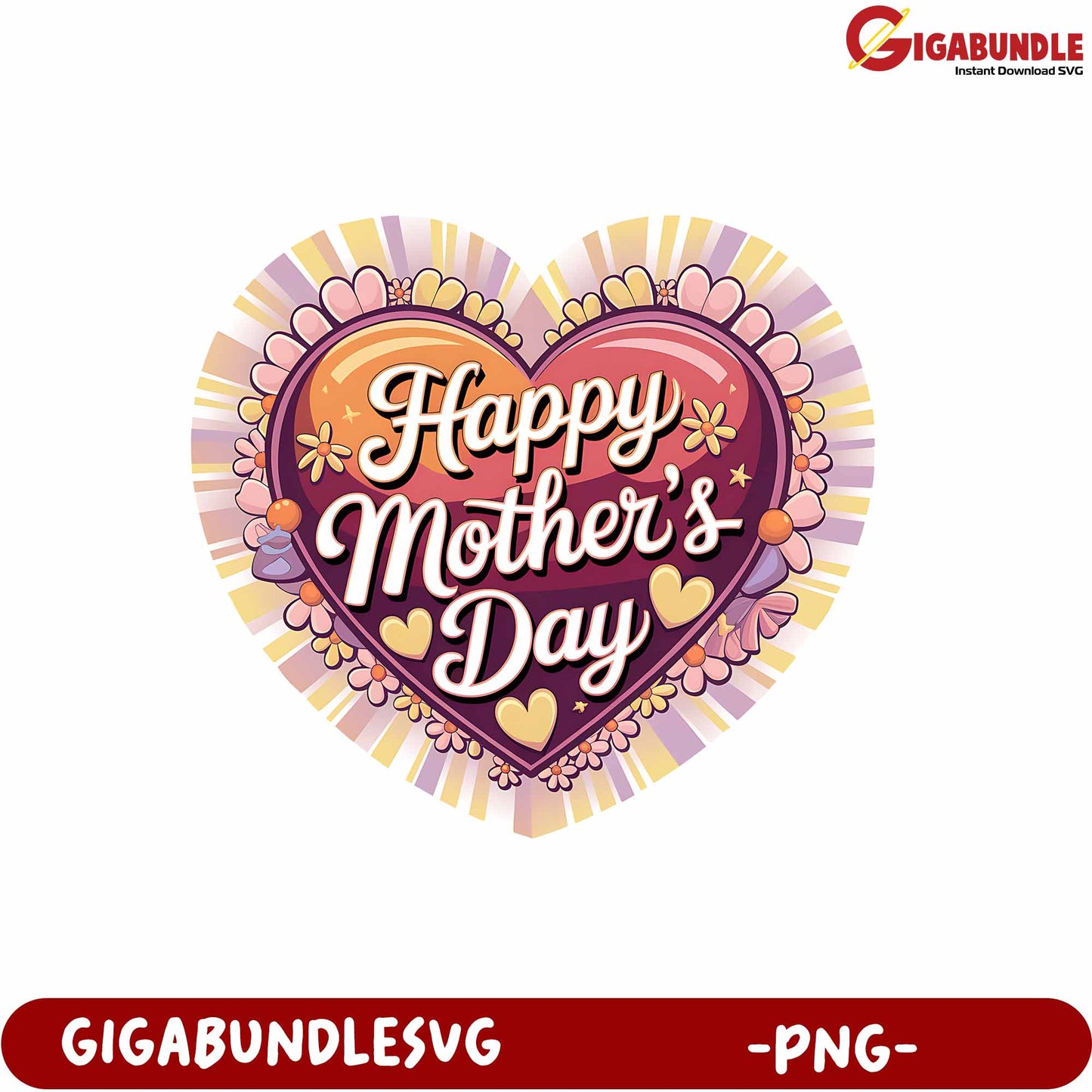 Happy Mother's Day Heart Design PNG Graphic for Celebrations