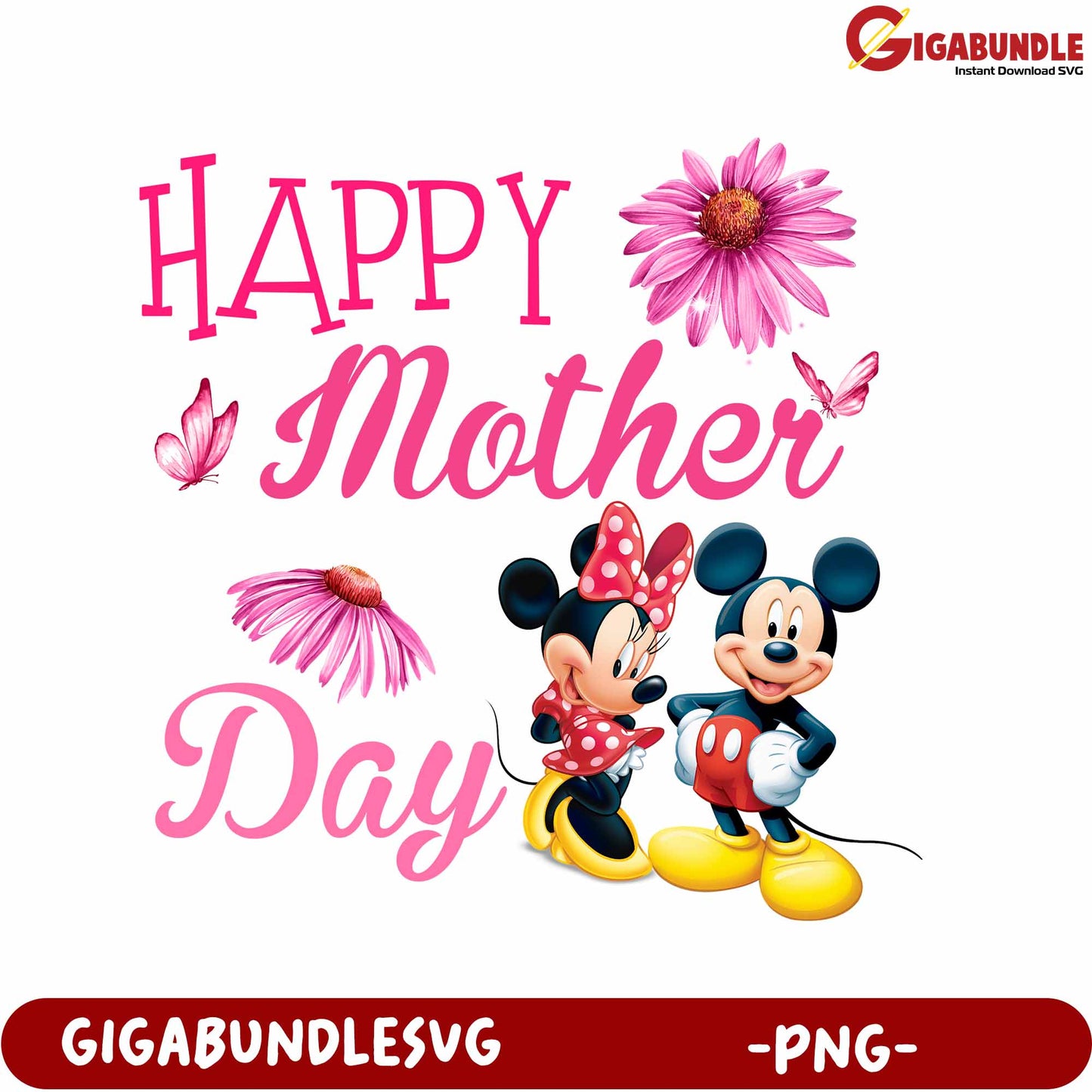 Happy Mother’s Day PNG Design with Mickey and Minnie Characters