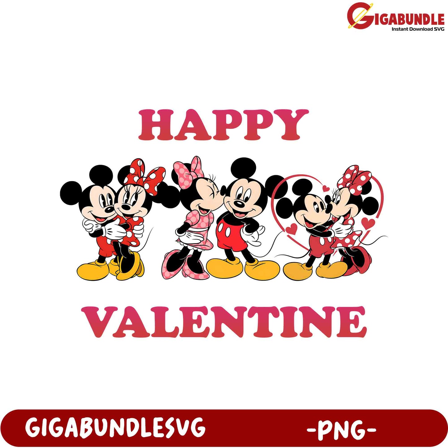 Happy Valentine's Day Mickey and Minnie PNG Cute Love Design