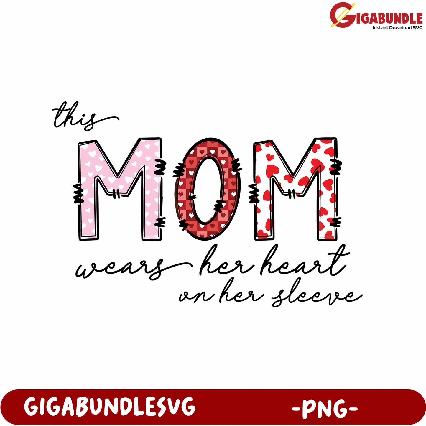 Heartfelt MOM Design Wears Her Heart on Sleeve PNG Download