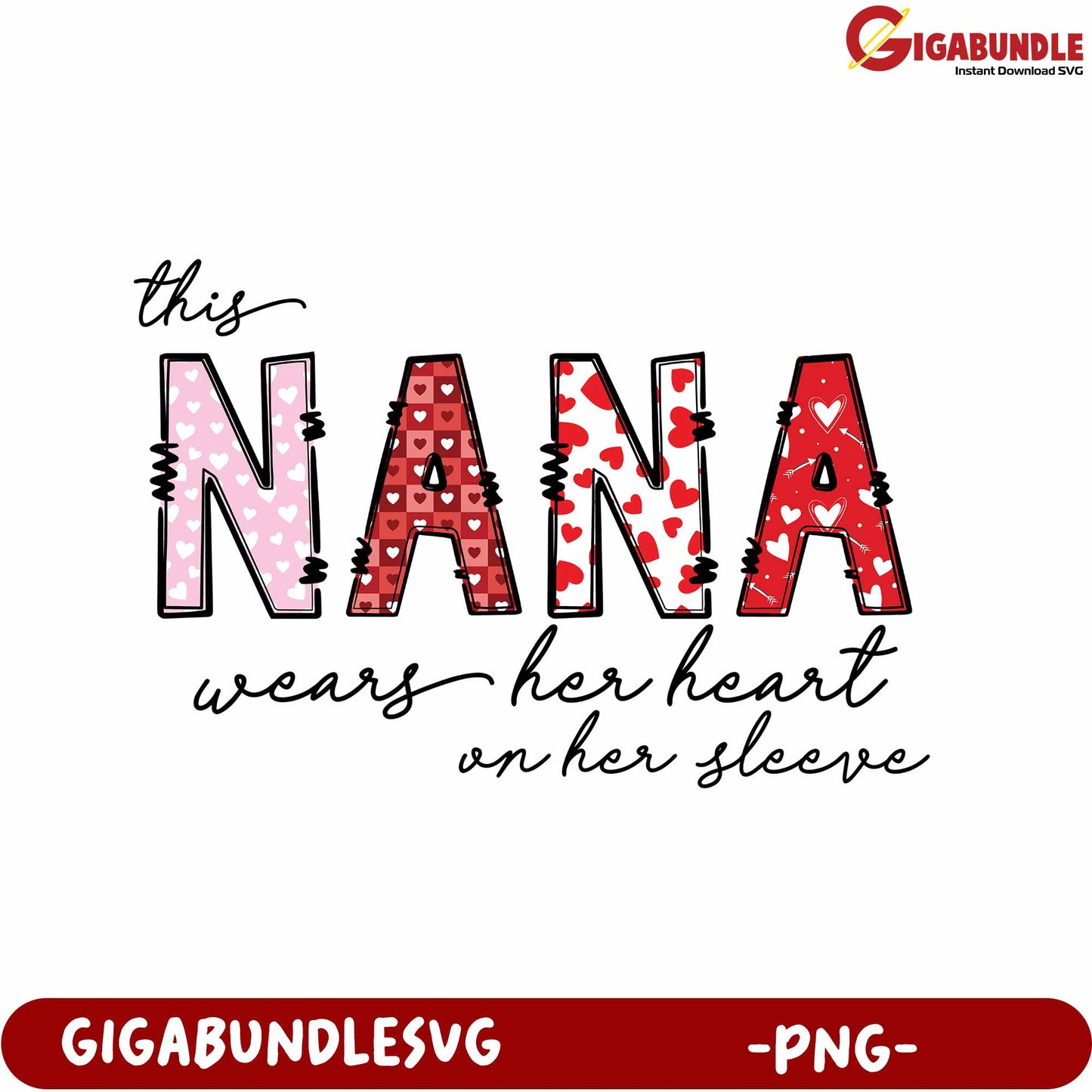 Heartfelt Nana Design PNG - Wears Her Heart on Sleeve Art