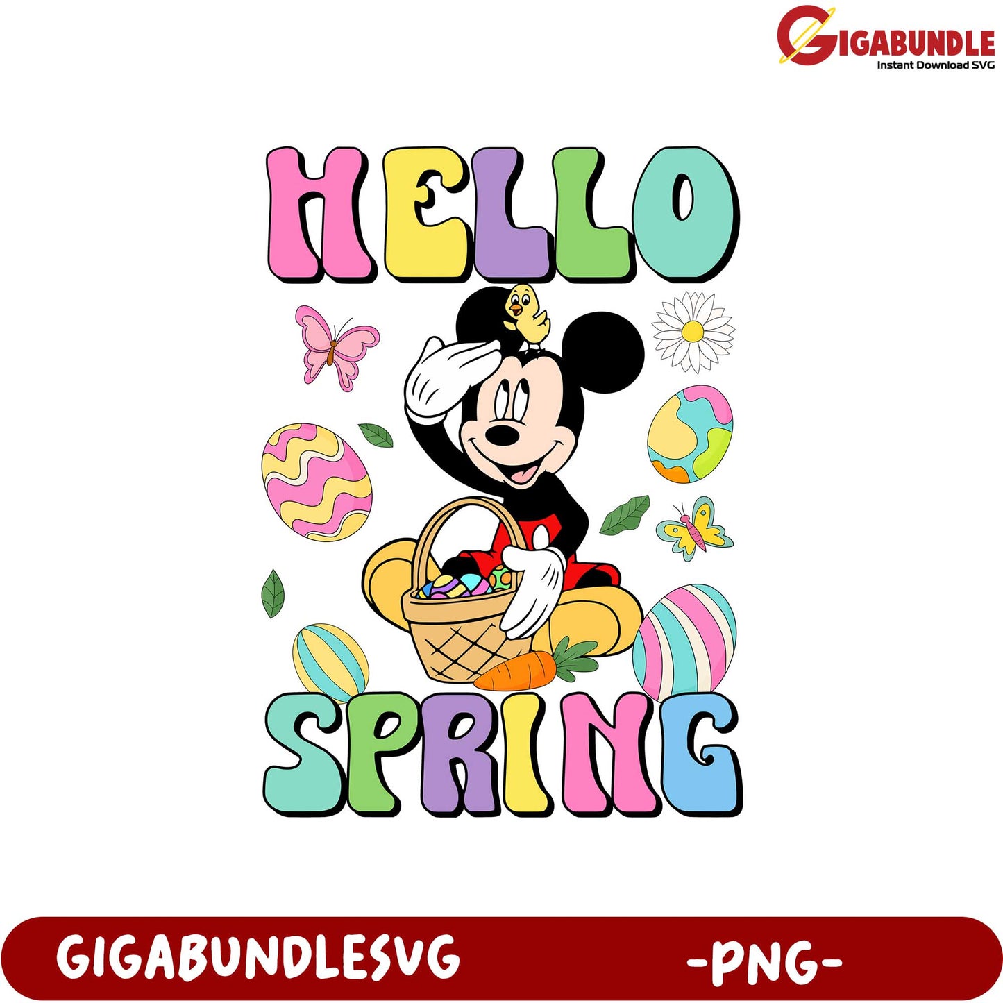 Hello Spring Mickey Mouse PNG Design for Easter Celebrations