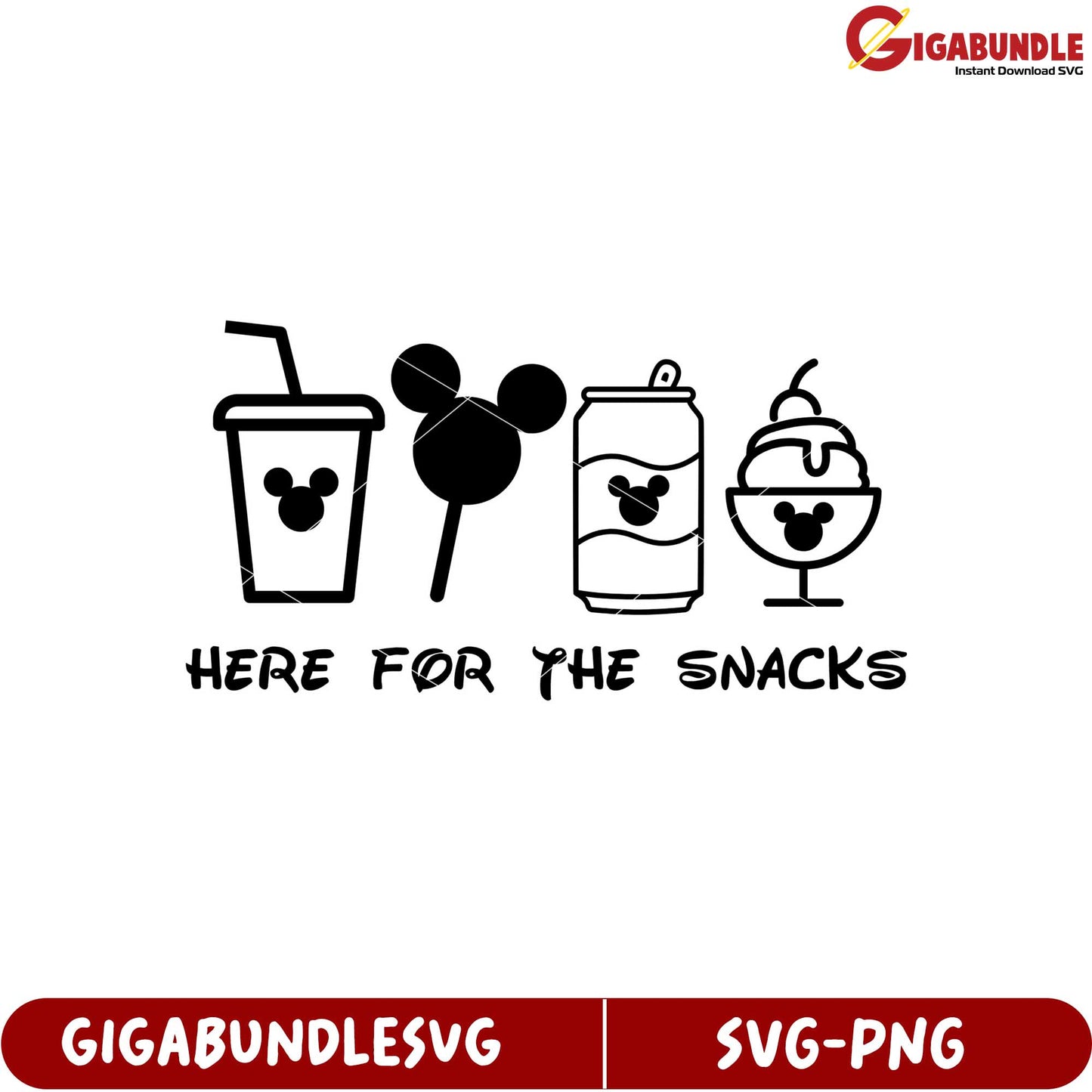 Here for the Snacks Fun SVG Design Featuring Iconic Treats and Drinks