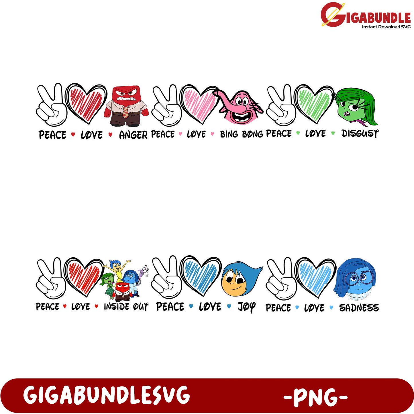 Inside Out Character PNG Bundle - Love, Peace & Emotions Art